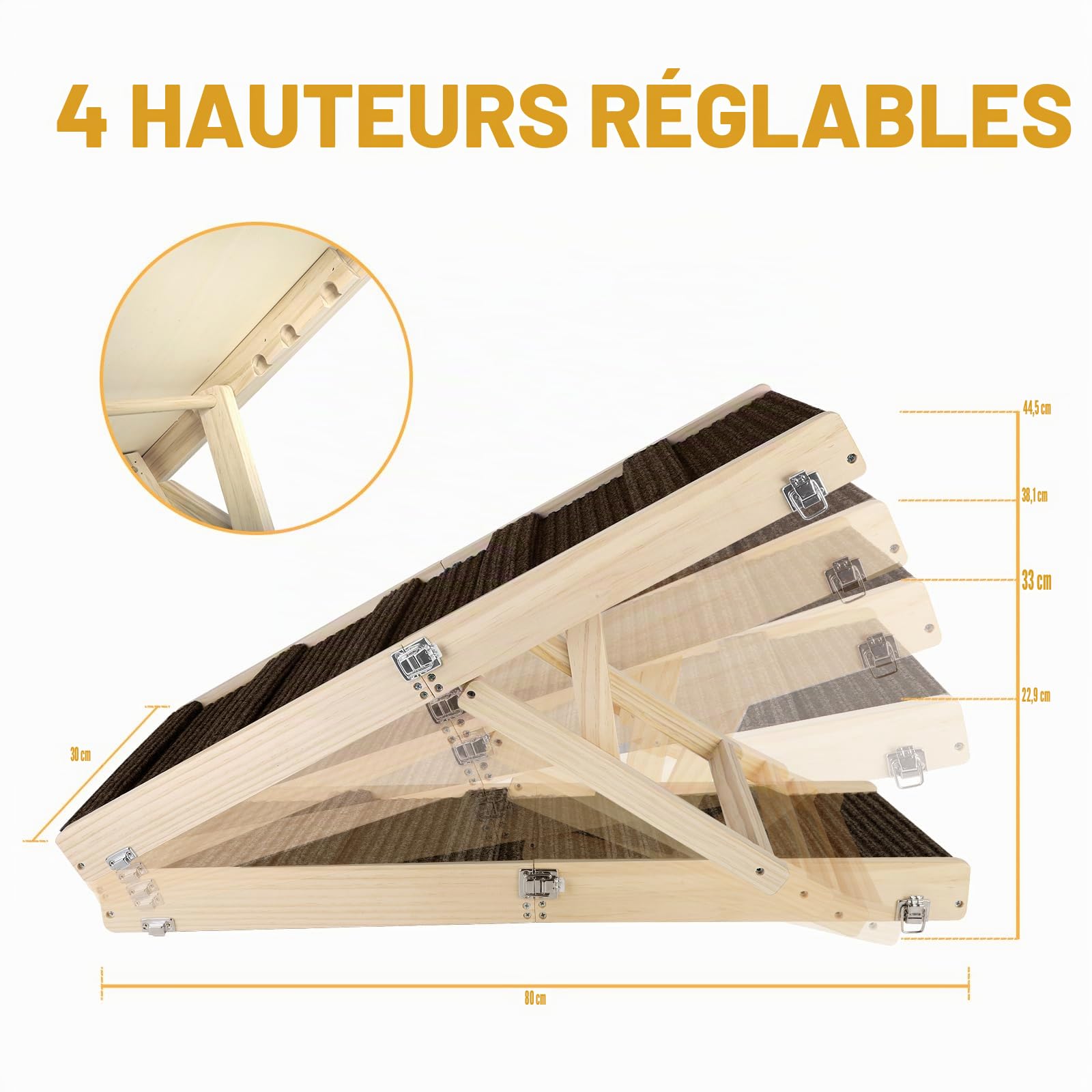 Rampe d'escalade pour chien réglable pliable 81,3 cm bois tapis antidérapant pour petits chiens