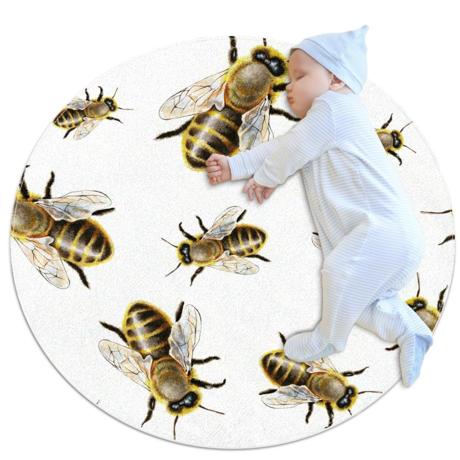 Tapis rond abeille 1m pour salle de bain, chambre enfant et salon antidérapant