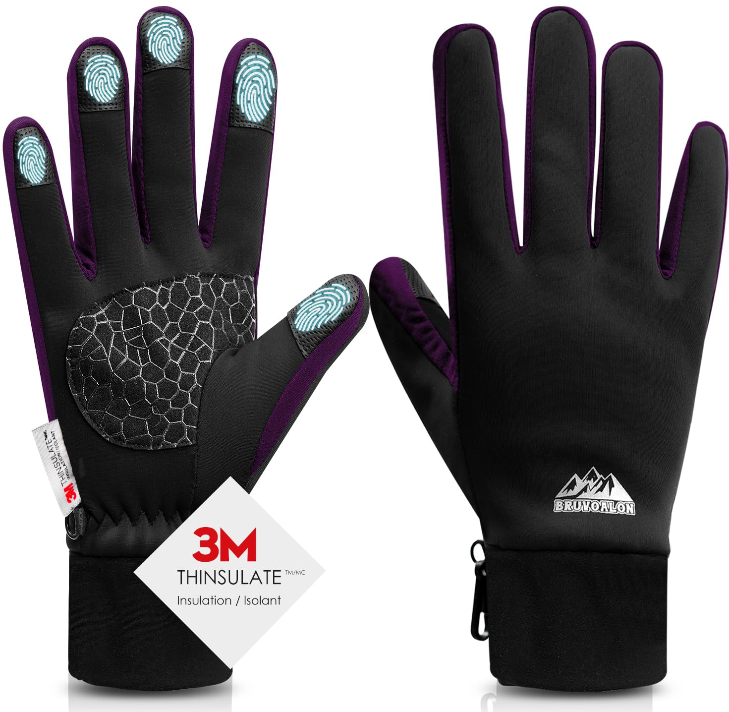 Bruvoalon Gants d'hiver pour homme et femme, isolation thermique 3M, tissu lycra, coupe-vent, écran tactile, antidérapant, temps froid