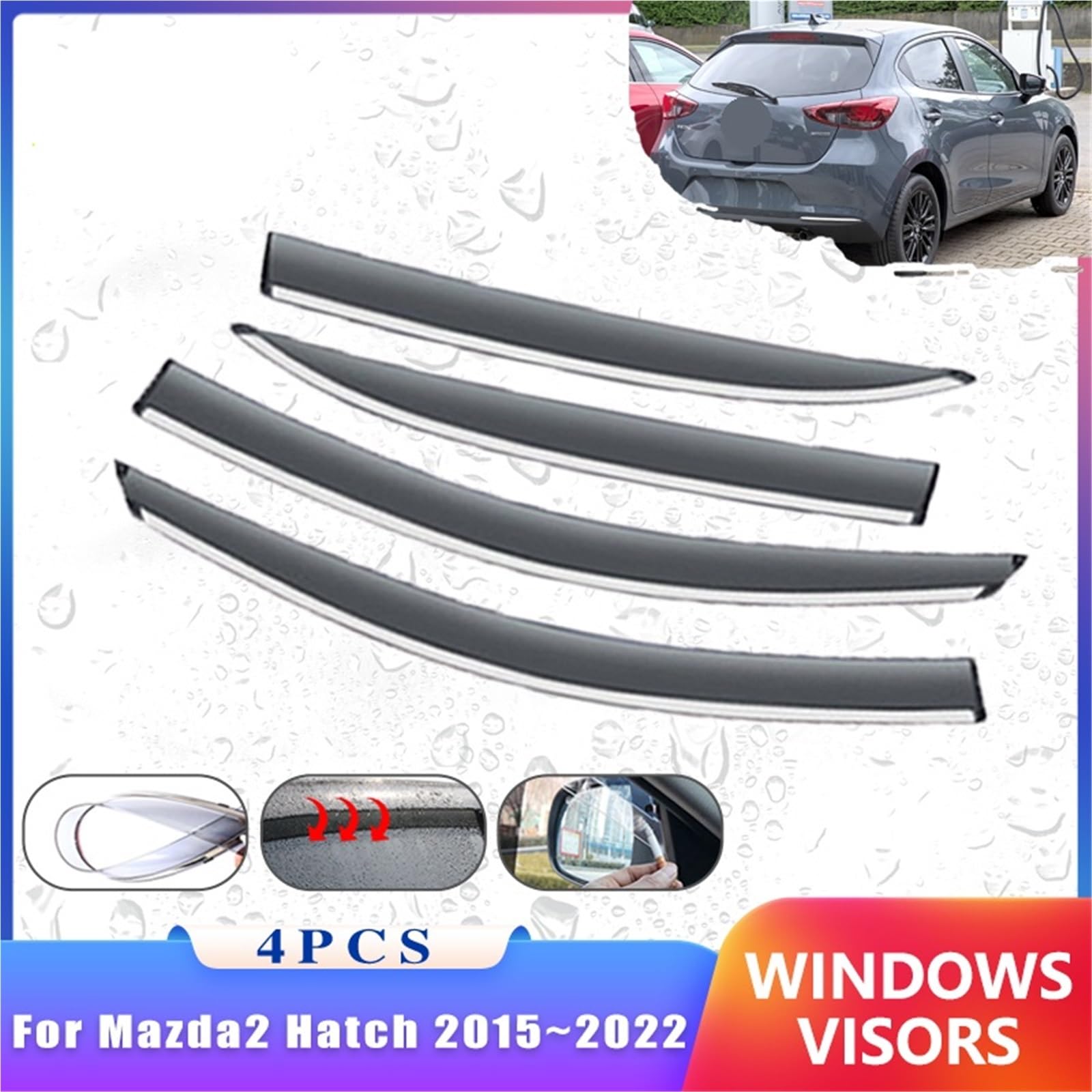 osłona Car Wind Deflector Pasuje do Mazdy 2 Hatch Demio 2015~2022 DJ DL, osłona przeciwdeszczowa na boczną szybę samochodu, osłona przeciwsłoneczna, markiza samochodowa
