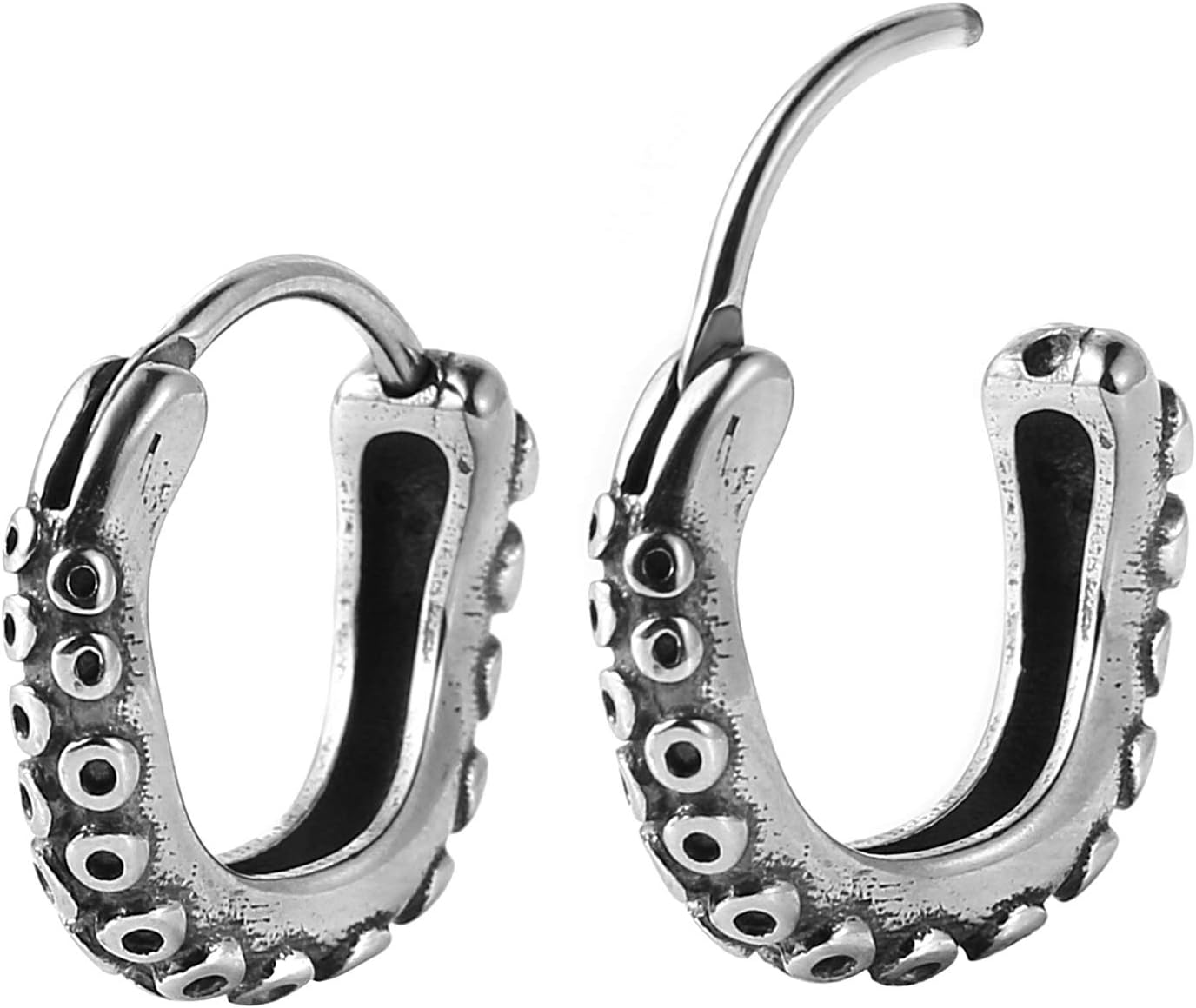 HZMAN Vintage Silver Octopus Tentacle Stainless Steel Hoop Earrings Party Punk Goth Bike Jewelry Gift for Men Women (Octopus Tentacle Silver) - Image 4