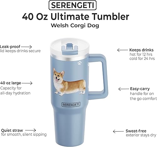 Miniatura 9 de SERENGETI Ultimate - Vaso de 40 onzas con asa y pajilla, con aislamiento al vacío con popote y tapa, taza de viaje de acero inoxidable para amantes