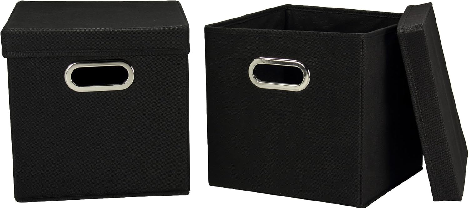 Household Essentials 34-1 Decorative Storage Cube Set with Removable Lids | Black | 2-Pack