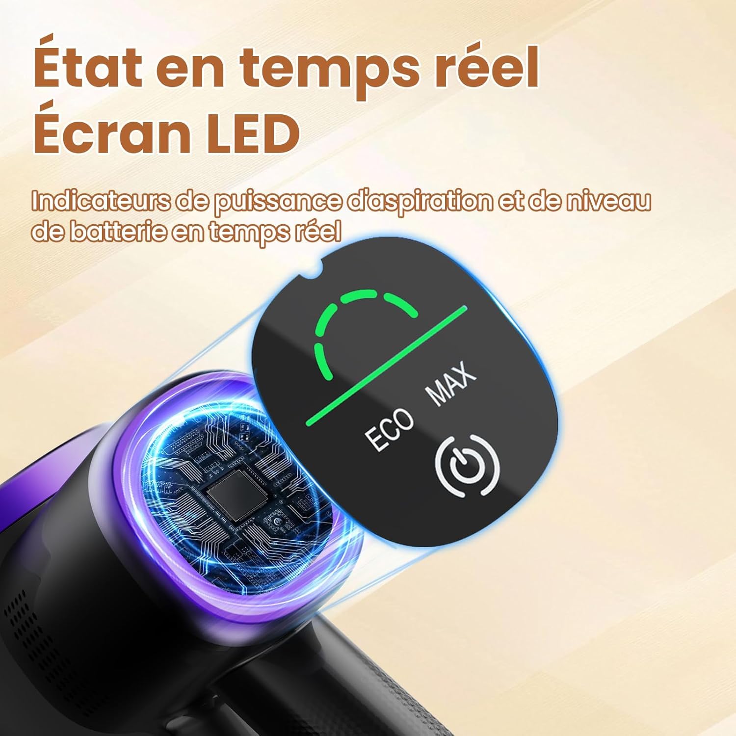 S9 Aspirateur Balai sans Fil, 45kPa/500W/45Min, Tube Pliable, Station de Charge Murale 2-en-1, avec Lumière Verte, Filtration HEPA，Adapté aux Poils d'animaux/Tapis/Sols Durs (Jaune)