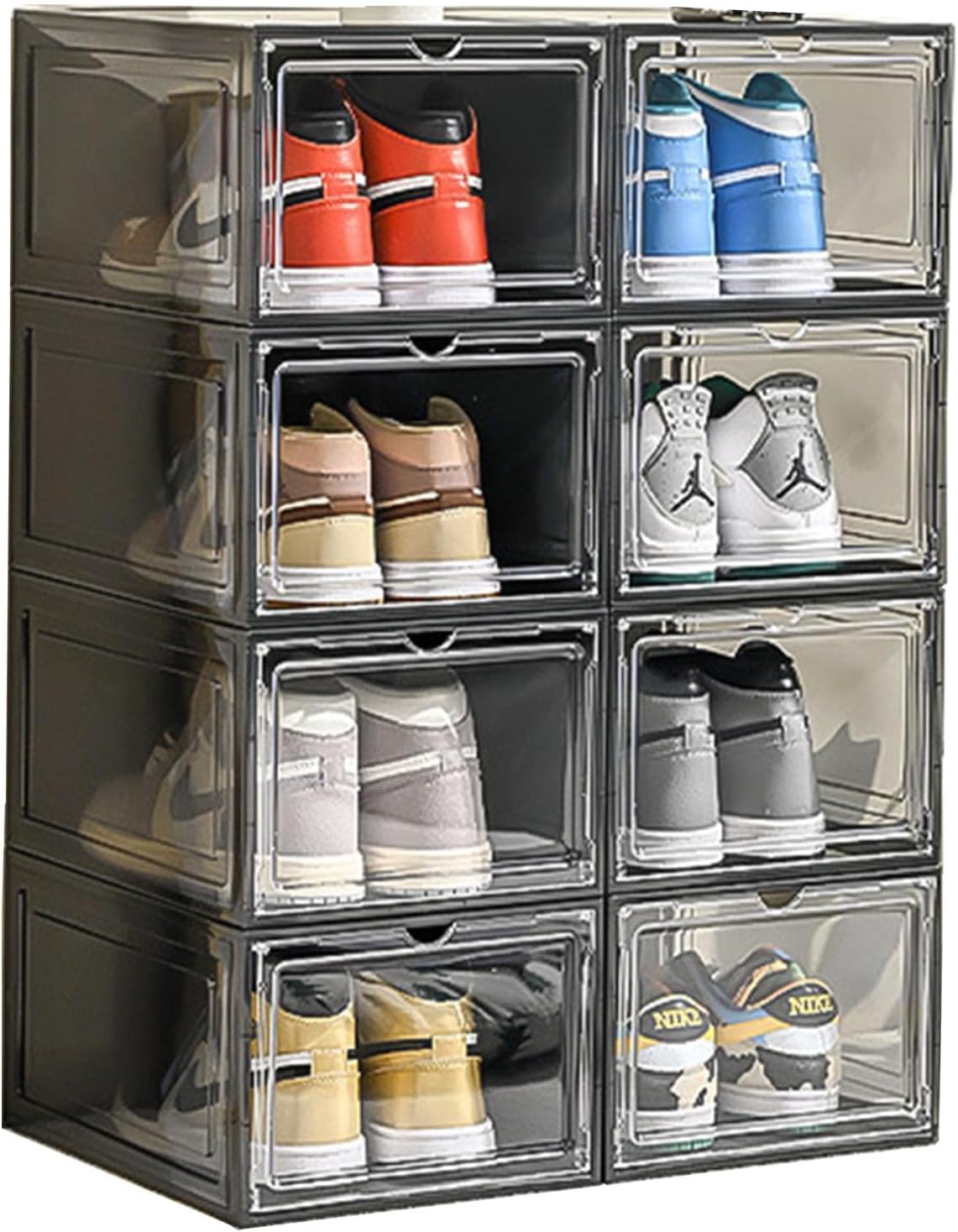 XXL Drop Front Shoe Storage Box Stackable, 6 Pack Shoe Display Case Fit US 15,Sneaker Storage Shoe Containers with Magnetic Door(6 PACK CLEAR)