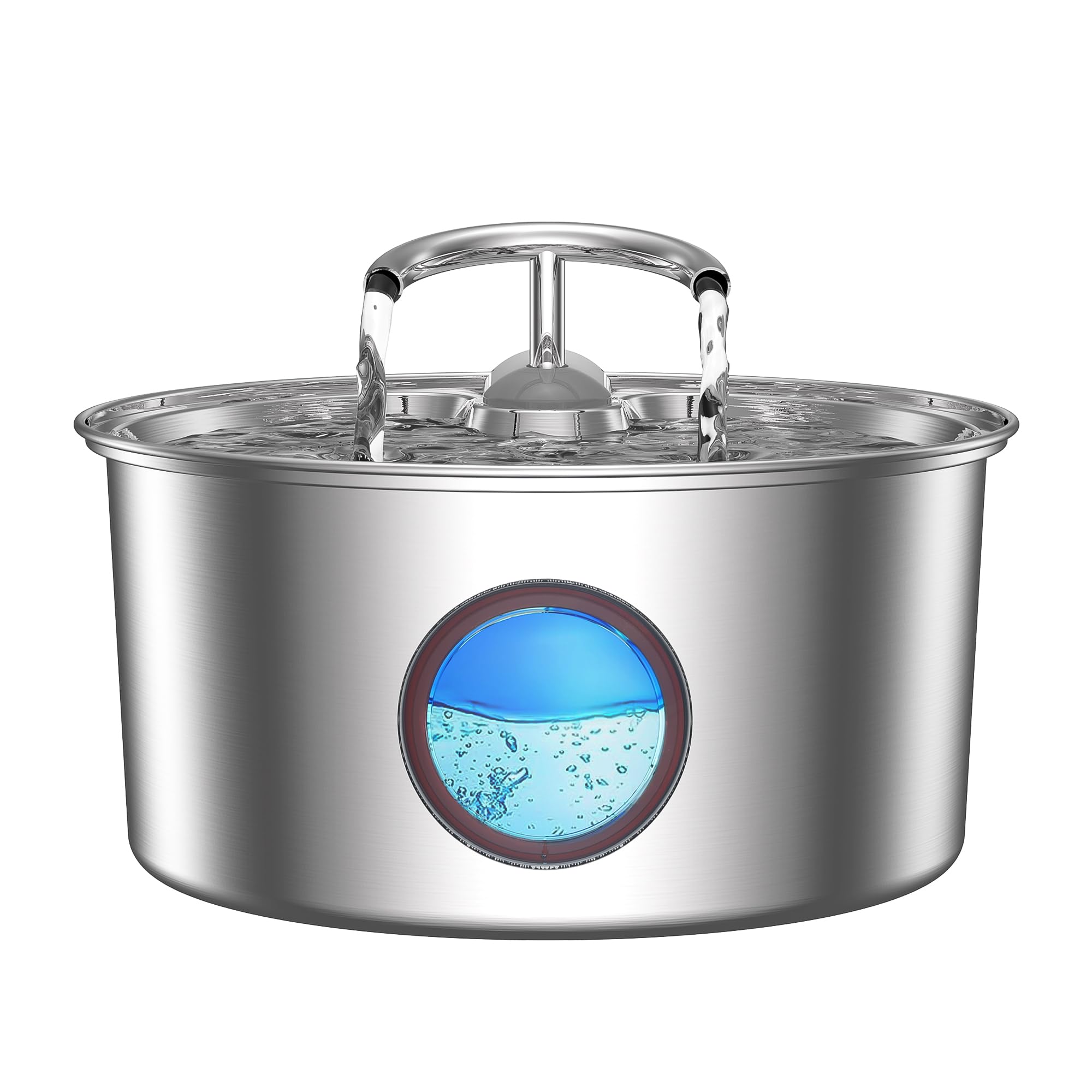 tomxcuteCat Water Fountain Stainless Steel, 108oz/3.2L Pet Water Fountain, Cat Fountain Water Bowl with Transparent Window, Water Dispenser for Dogs, Multiple pet Families