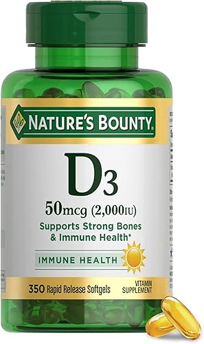 Vista 12 de Nature's Bounty Vitamina D, apoya la salud inmunológica y la salud ósea, 2000 UI de vitamina D3, 150 cápsulas blandas