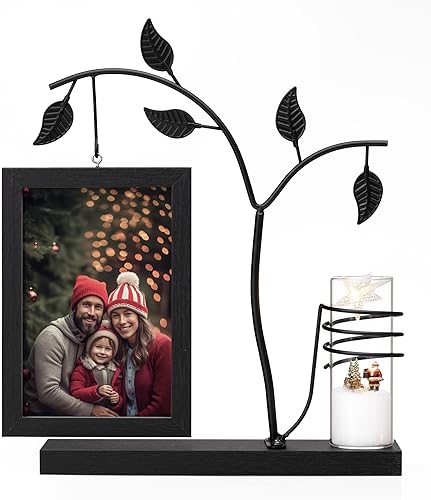 Miniatura 8 de Afuly Marco de Fotos 4x6 Negro con Soporte de Metal Jarrón de Vidrio, Marcos de Fotos de Vidrio de Doble Cara, Marcos de Fotos de Madera Escritorio