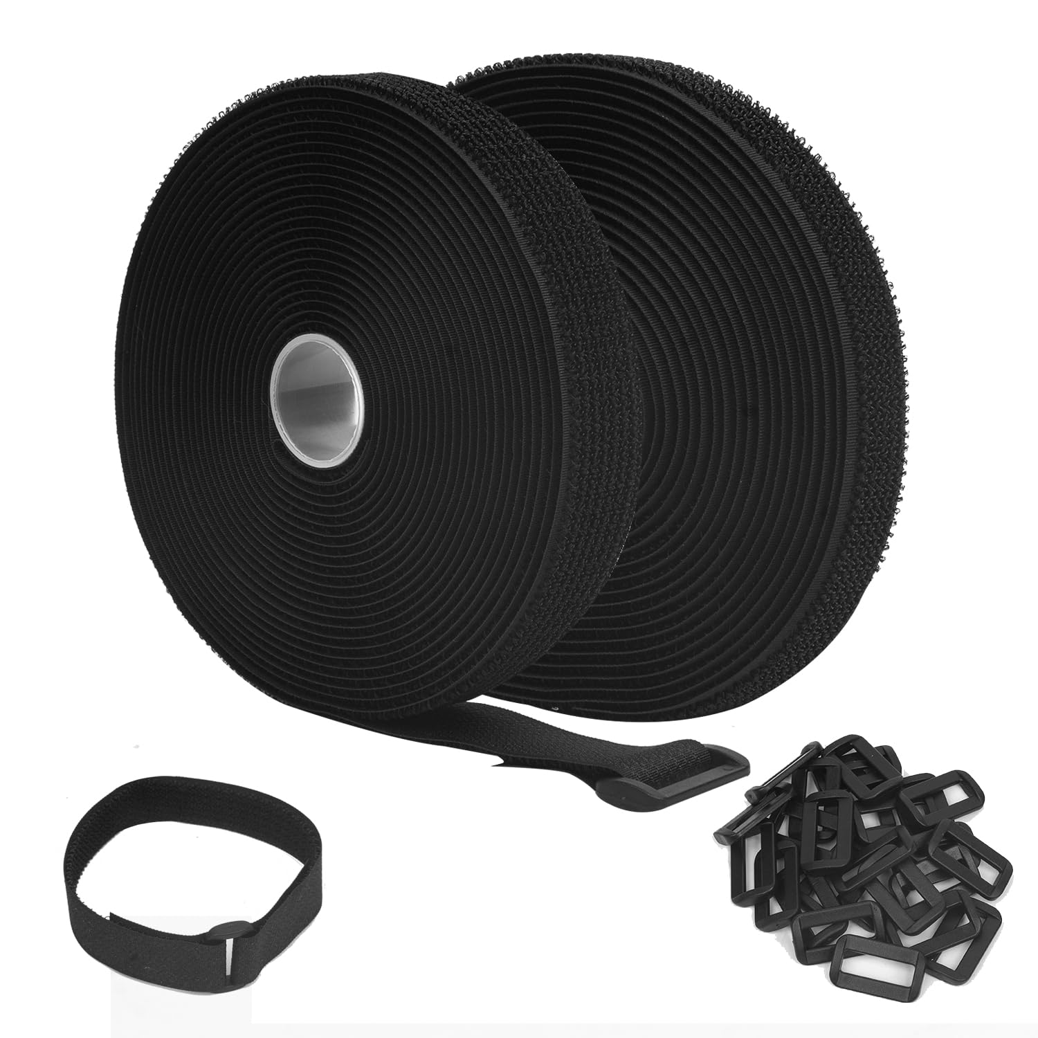 2 Rolls 10m x 2cm Adjustable Cable Straps,with 100 Buckles,Reusable Cable Ties,Free Cut Length,Hook and Loop Straps,Hook and Loop securing Strap for Cable Tidy,Wire Management, Cord Organiser