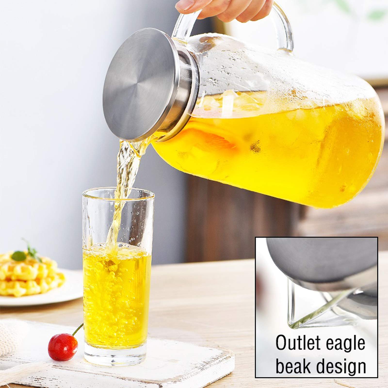 Jarra Agua Fria Lanzador de Vidrio de Gran Capacidad con Tapa de Acero Inoxidable Tetera de Cristal Resistente a la Alta Temperatura Material Engrosado Jarra Agua Detox Frutas (Size : 1.8L)