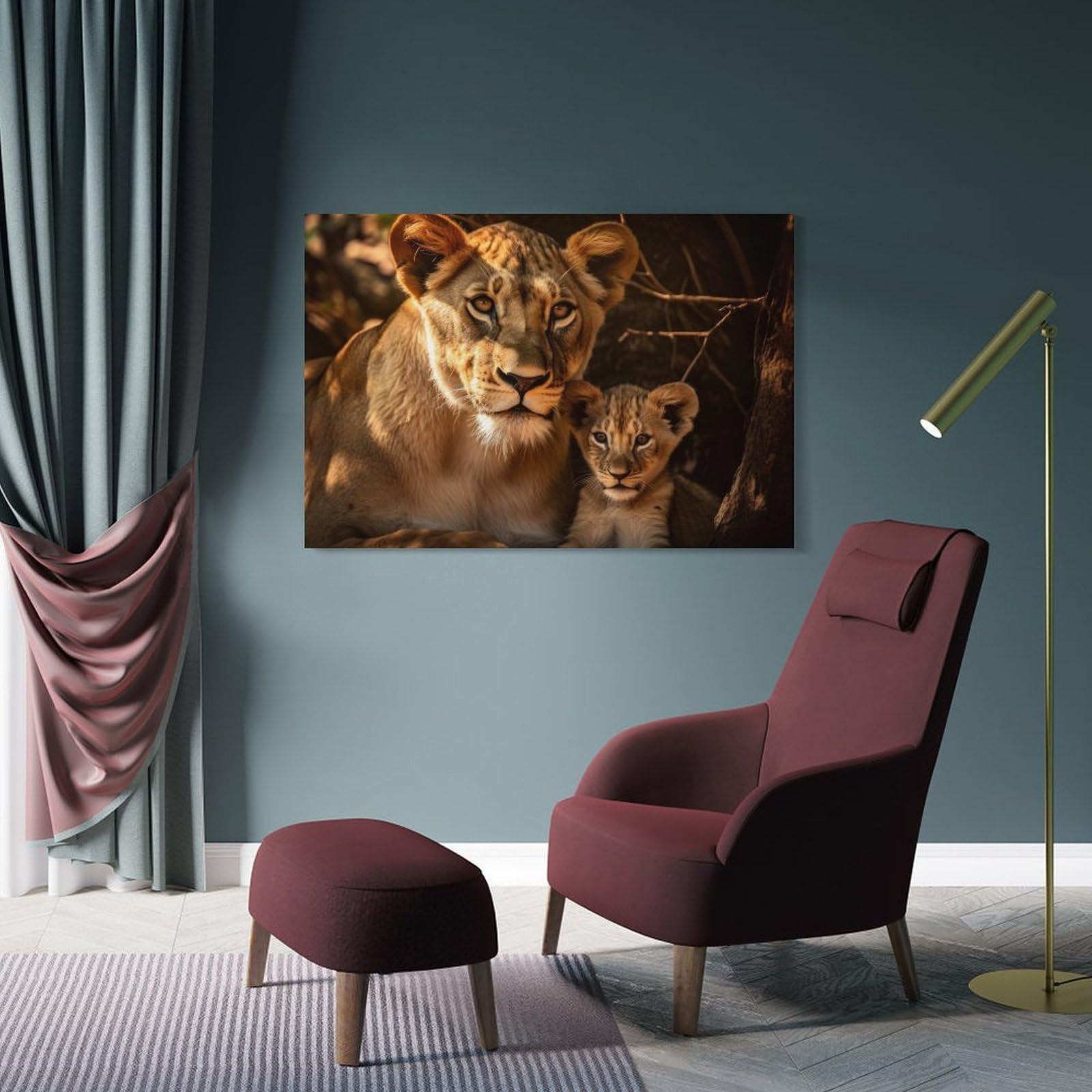 Junmoney Lioness With Cub Decorative Wall Artwork 20x30inch(50x75cm), for Home Lounge, Bedroom Or Reading Nook, Modern Wall Decor for Cosy Interiors