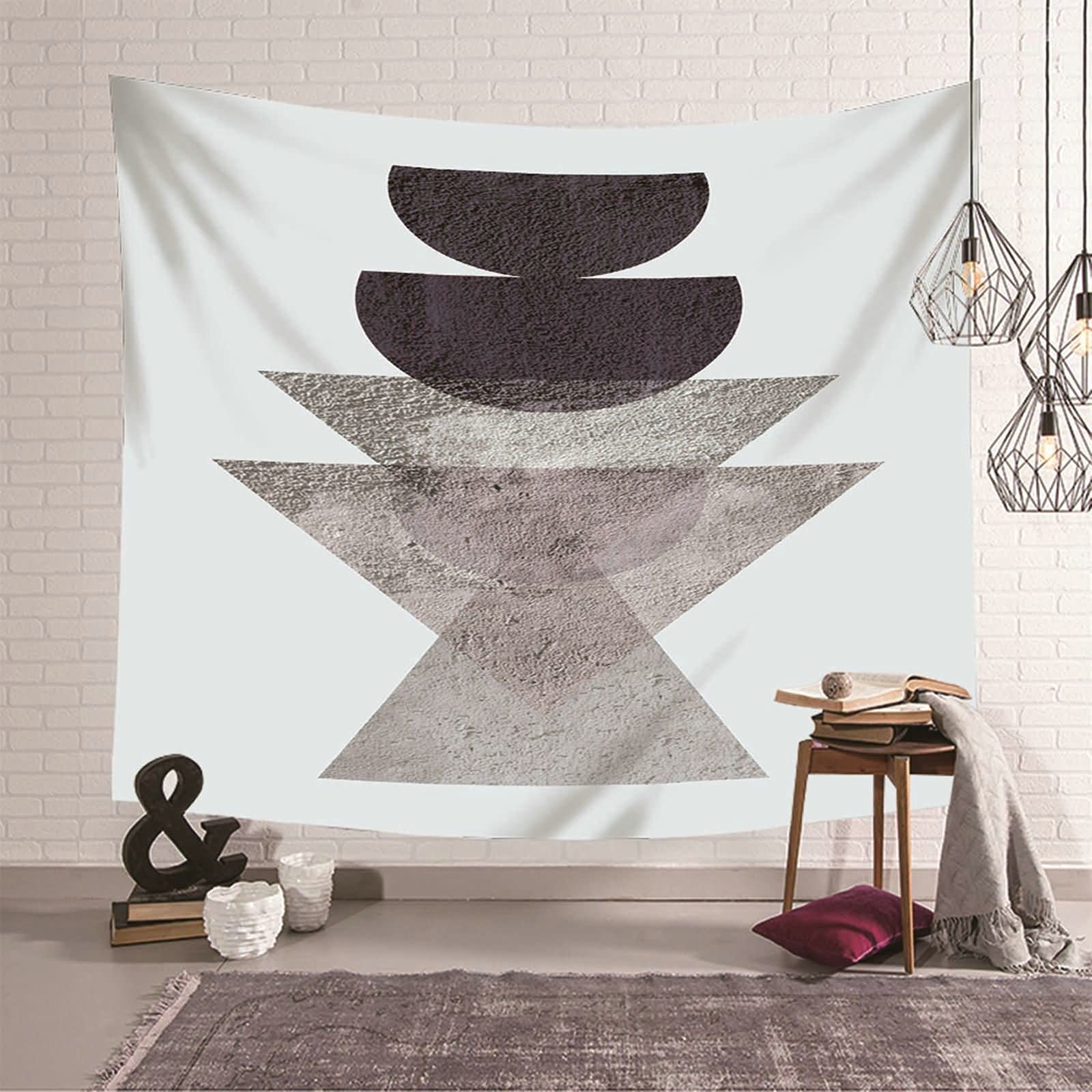 Tapiz de pared decorativo azul oscuro y gris, tapices geométricos para dormitorio 150x130