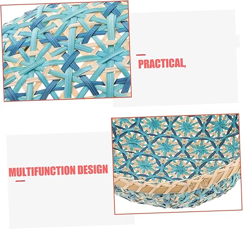 Miniatura 4 de Yardwe Cesta tejida de bambú, bandeja para verduras, decoración de escritorio, cestas de pared de mimbre de ratán, bandeja de almacenamiento de