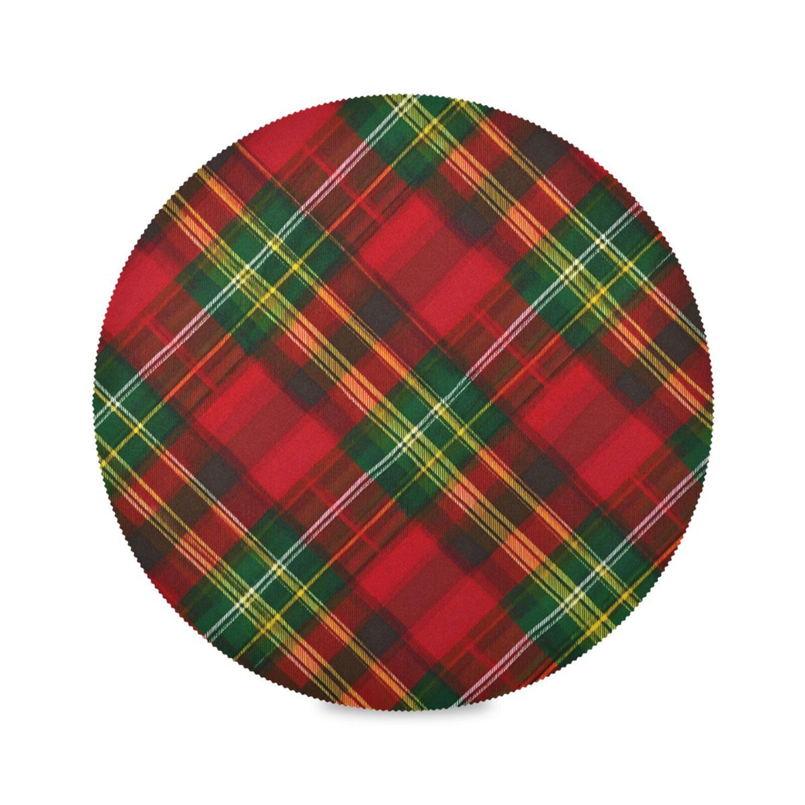 ALAZA Lot de 6 sets de table ronds pour table de salle à manger Motif tartan Rouge/vert/jaune