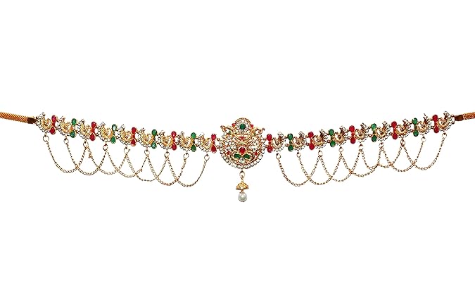 KRELIN Jewellers Traditional Waist Belt Saree Tagdi Kundan & Stone Kamarband for Women Girls Fancy Ethnic Gold Plated Hip Belt Kamar Band Chain (KRLNTagdi_07)