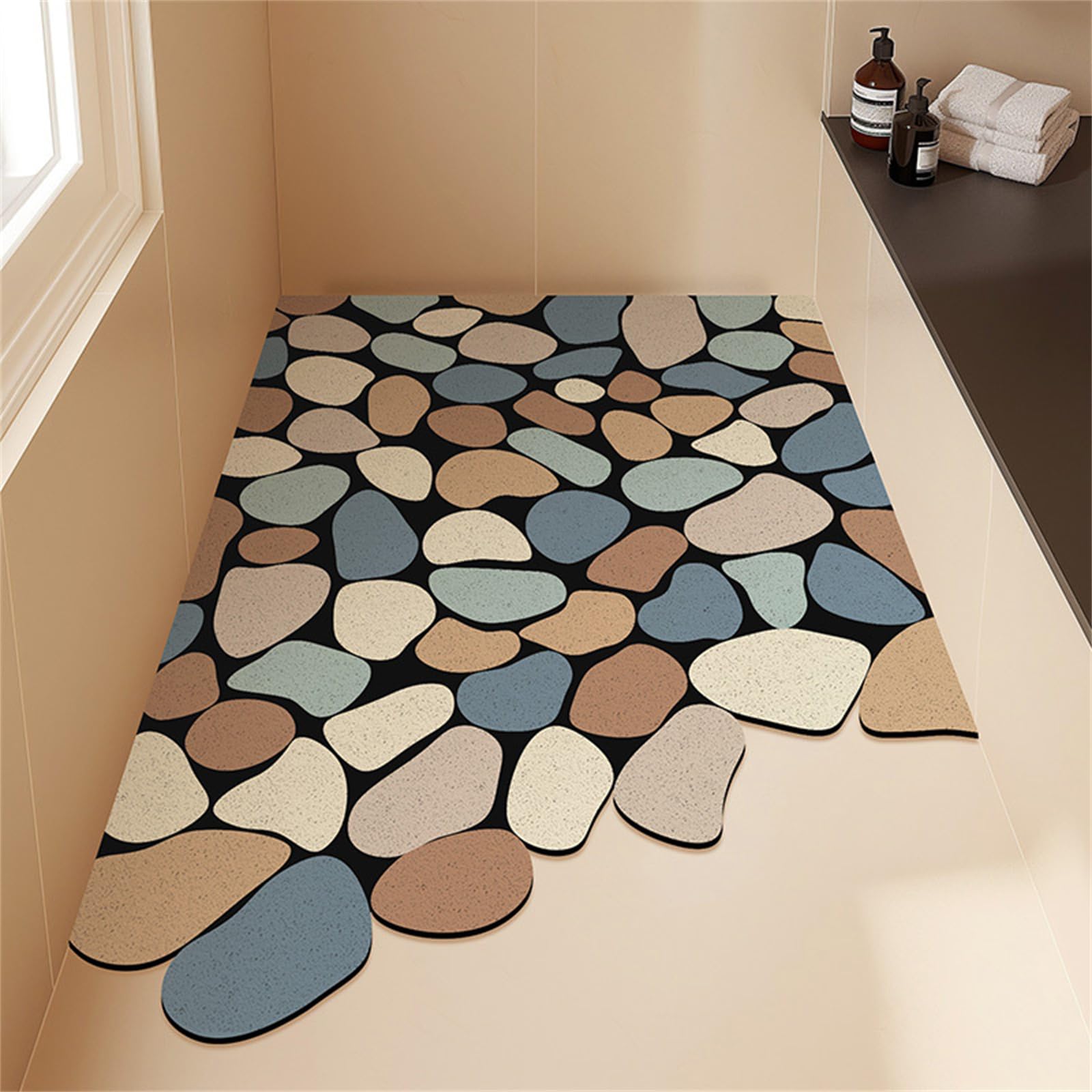 Odot Shower Mat Non Slip Bath Mat with Drain, Pebble Pattern Soft Loofah Bathroom Pads for Inside Shower Wet Areas, Washable Quick Drying, Cut to Size Bathroom Floor Bathtub Pad (Blue,40x60cm)