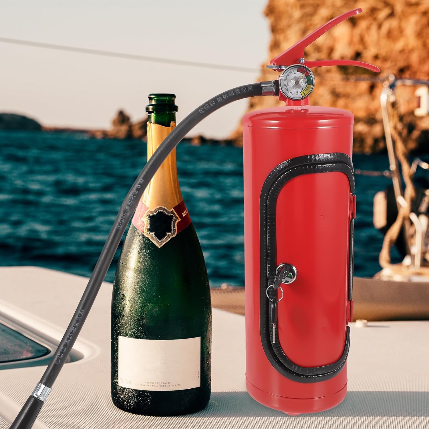 Cabilock Fire Extinguisher Wine Cabinet 16.14X4.72X4.72In Compact Metal Liquor Storage Box with Cup Holder Creative Firefighter Gift for Home Kitchen Bar