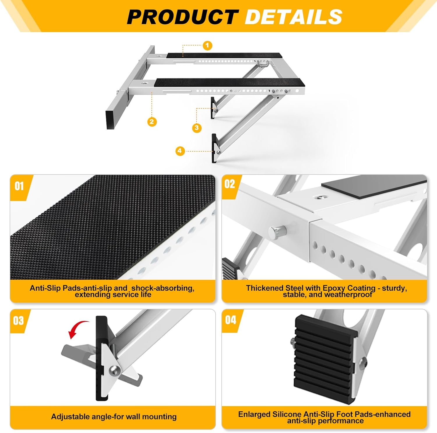 Window AC Bracket No Drill Air Conditioner Support, 5-Step Installation | Heavy Duty Thick steel, Adjustable 23"-39" AC Holder for Window, Window AC Mount for Single Hung Windows, Holds 220lbs