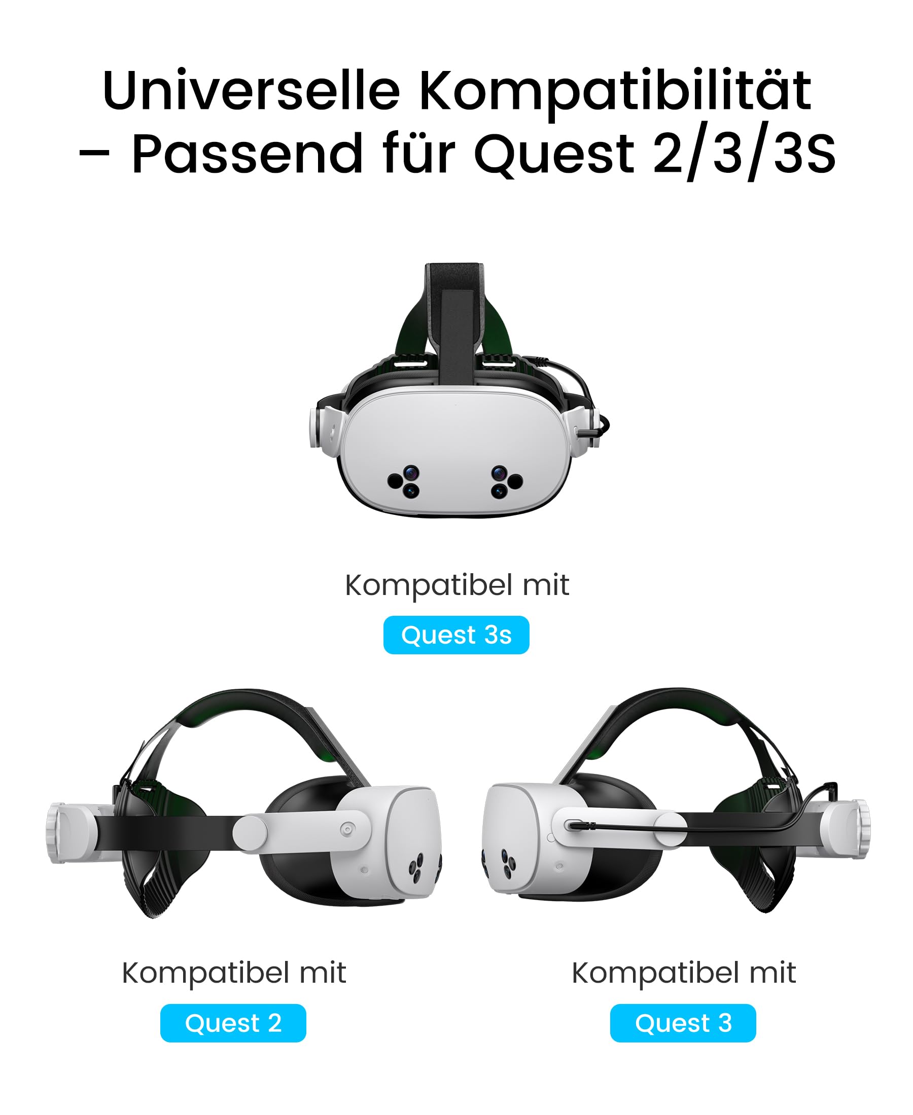 Headstrap für Meta Quest 3 mit 10000mAh Akku, Elite Strap Zubehör für Meta Quest 3S, Kompatibel mit Quest 2/3/3S
