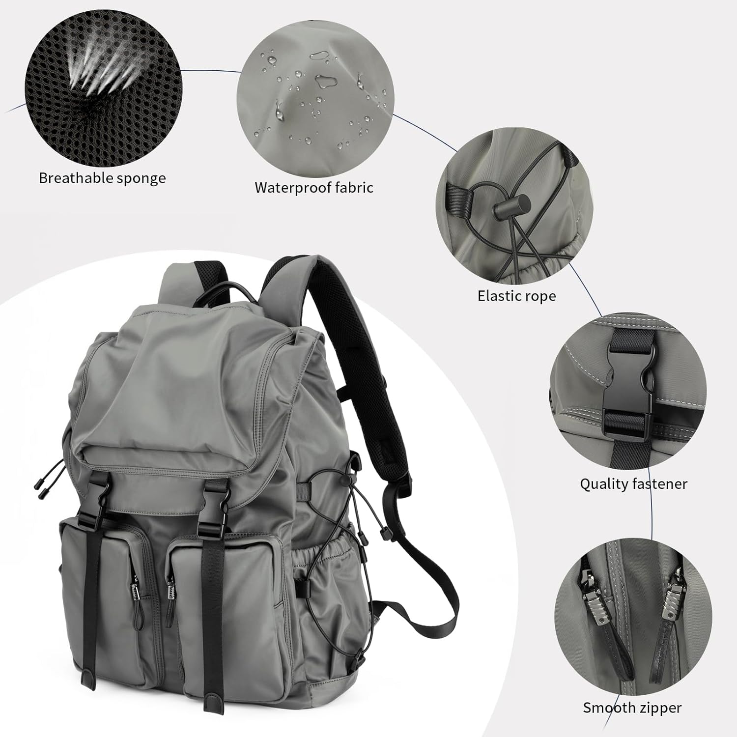 Vintage Laptop Backpack for Men & Women, 30L Functional Stylish Backpack with Stretchy Side Pocket Design, Water Resistant College Work Commuter Travel Backpack Fits 15.6 Inch Tablet, Notebook - Image 3