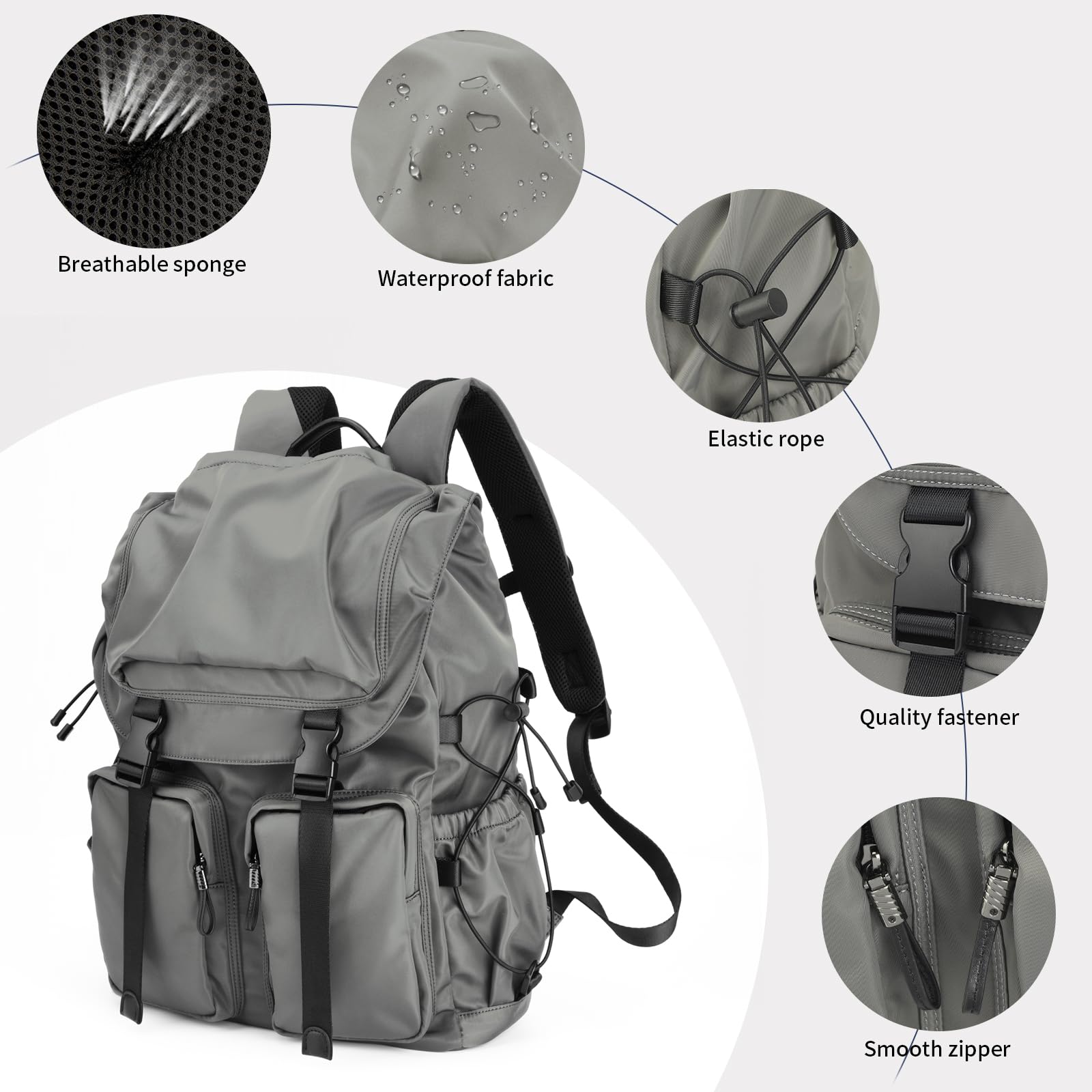 BJIAX Zaino Uomo Zaino per PC Portatile, 15,6 Pollici Zaino Porta PC Zaino da lavoro, 30 litri Impermeabile Zaino per Laptop, Notebook, Viaggio Ufficio università, Regalo Uomo & Donna Grigio