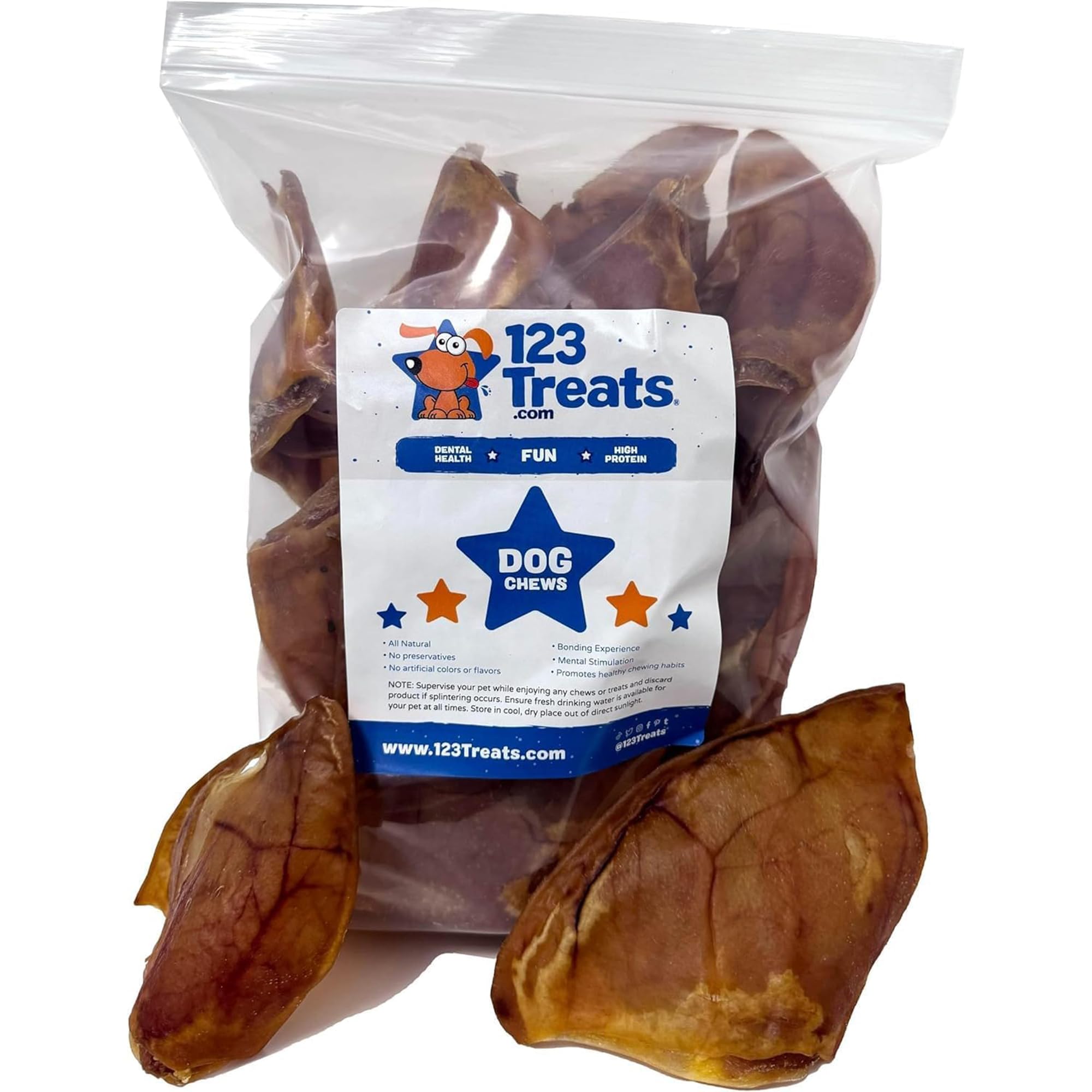 123 Treats Grandes Oreilles de Porc pour Chiens de qualité Chien à mâcher Oreilles de Porc 100% Naturelles Pleines de protéines pour Votre Animal de Compagnie (30 unités)