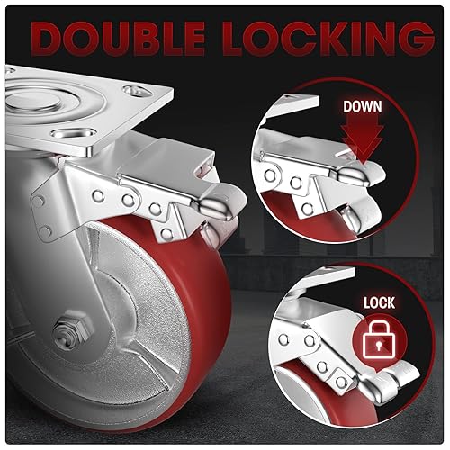 Miniatura 10 de Ruedas giratorias de 4 pulgadas, juego de 8 ruedas resistentes de poliuretano ASRINIEY negro, ruedas giratorias de placa superior, 8 ruedas