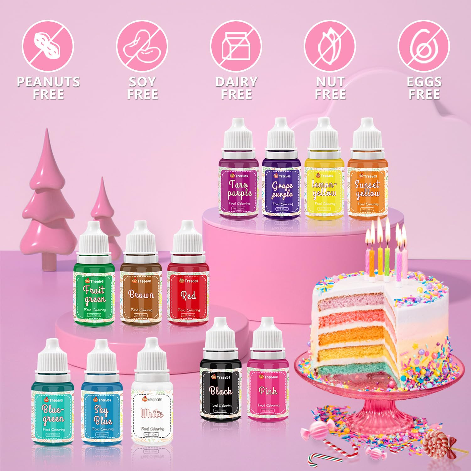 Food Colouring Set,12 Colours x 10ml Vibrant Cake Food Colouring for Baking Cake Decorating Food Grade Food Dye Concentrated Liquid for Icing,Fondant,Easter Eggs,Cookies,Slime Making DIY Supplies Kit
