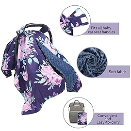 TANOFAR Car Seat Cover Baby, Carseat Covers Baby Boy Girl, Peekaboo Opening Infant Car Seat Cover for Winter, Warm & Cozy, Purple Floral