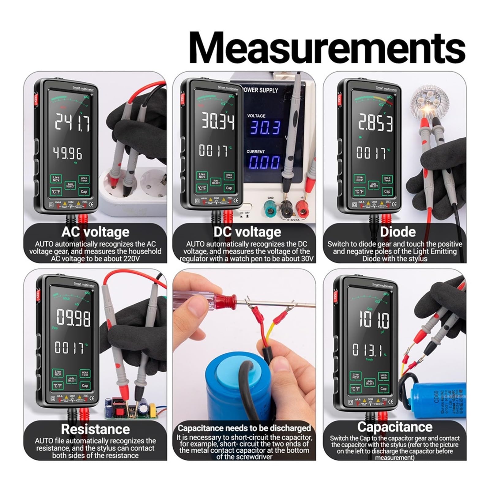 Inteligentny Multimetr Z Ekranem Dotykowym Professional 6000 Zlicza Amperomierz AC/DC Tester Elektryczny Auto Range Narzędzie Multimetryczne Szybko Dokładnie Łatwy Odczyt(683)