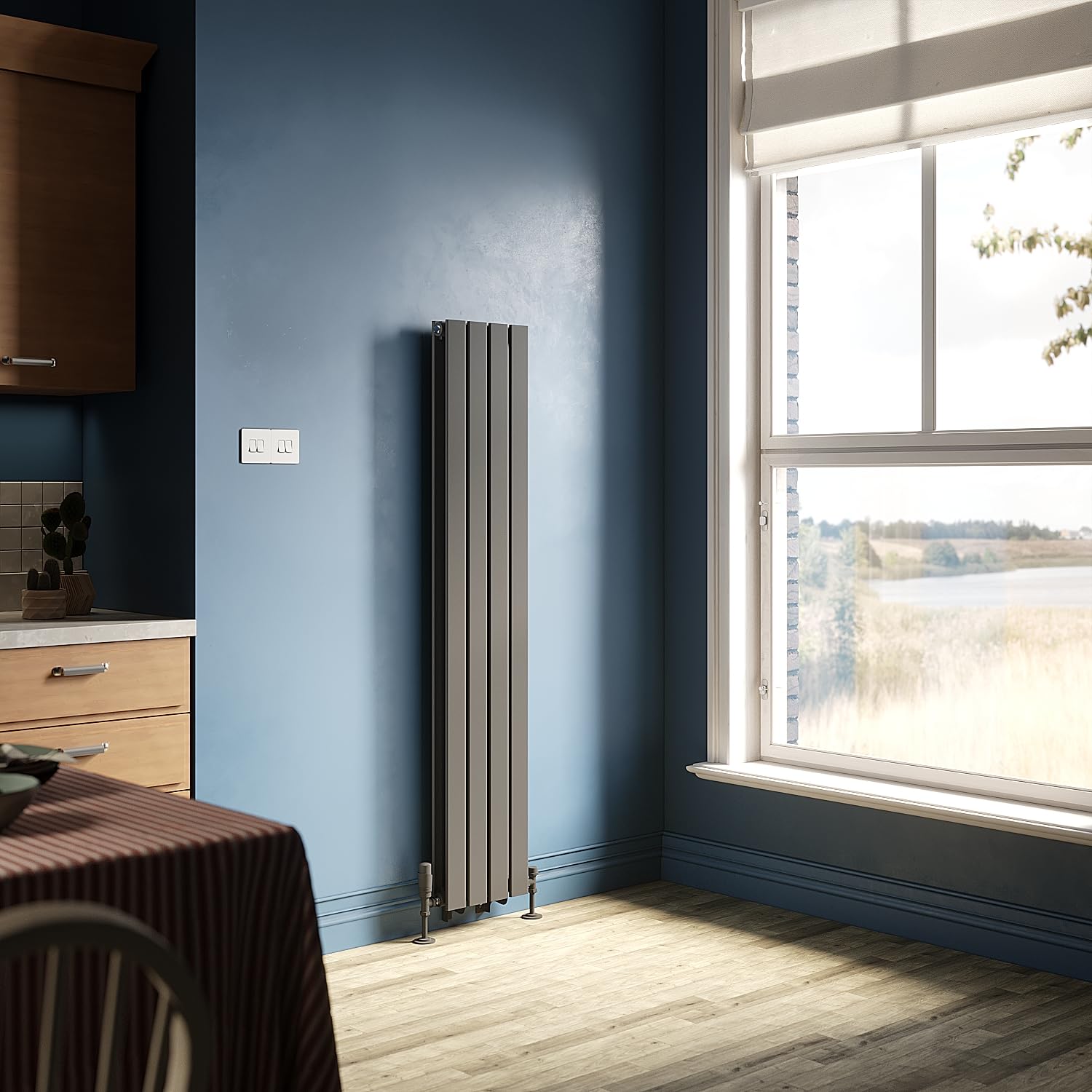 ZANOFIRA 1600 x 304 mm Anthracite Vertical Column Radiator Double Flat Panel Designer Tall Upright Radiators RAD