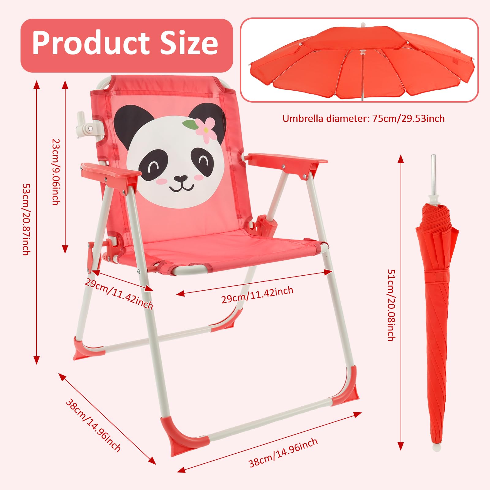 Sedia pieghevole per bambini, con ombrello, simpatico, animale, pieghevole, parasol, per bambini, da campeggio, con ombrellone, leggera, per parco, giardino, viaggi, esterni, patio (rosa)