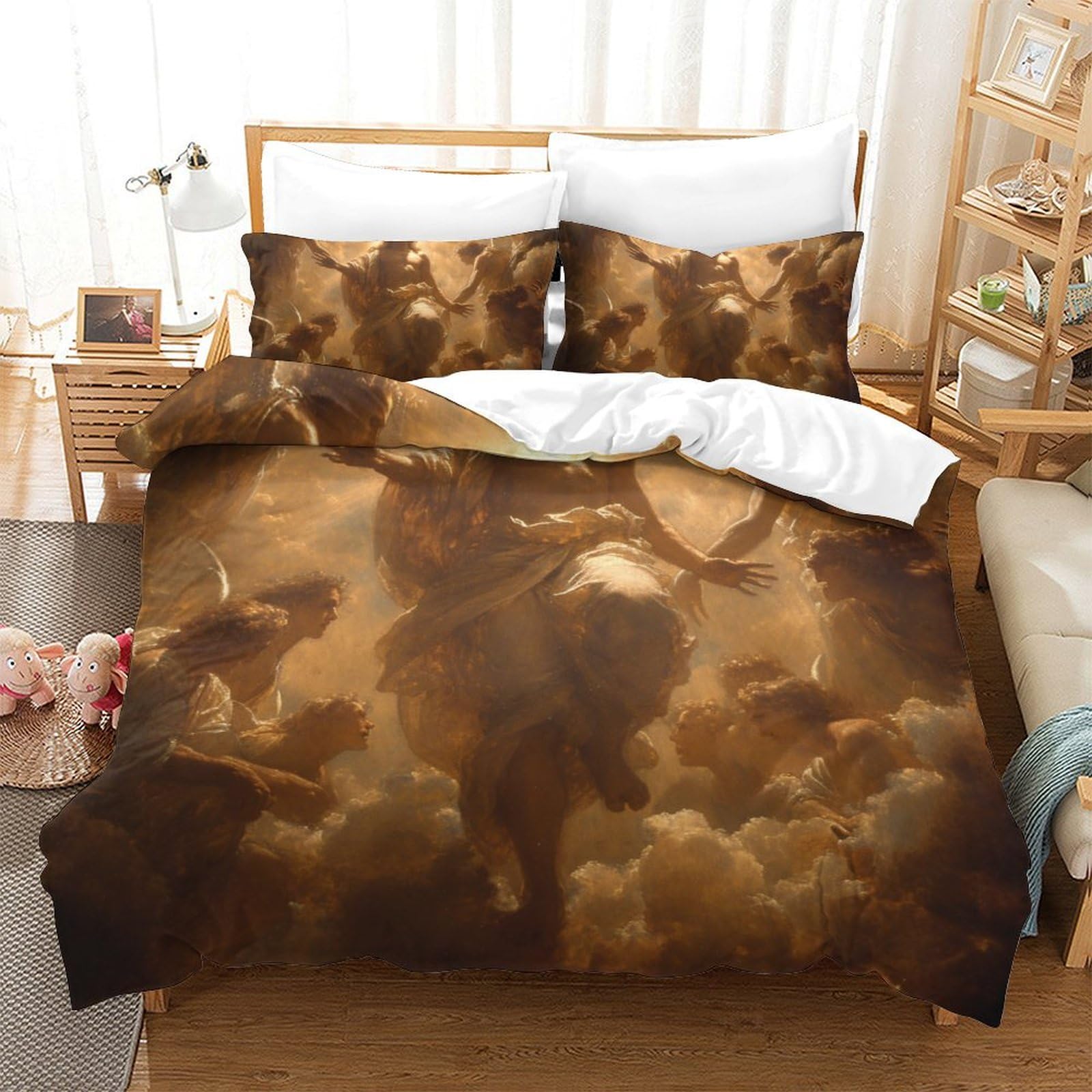 GAOYUCHUN Mythical Jesus Bedding Duvet Set Quilt Cover Set Bedspread Bedroom with Pillow Cases With Zipper Closure Soft Microfiber Bedding Set Double（200x200cm）