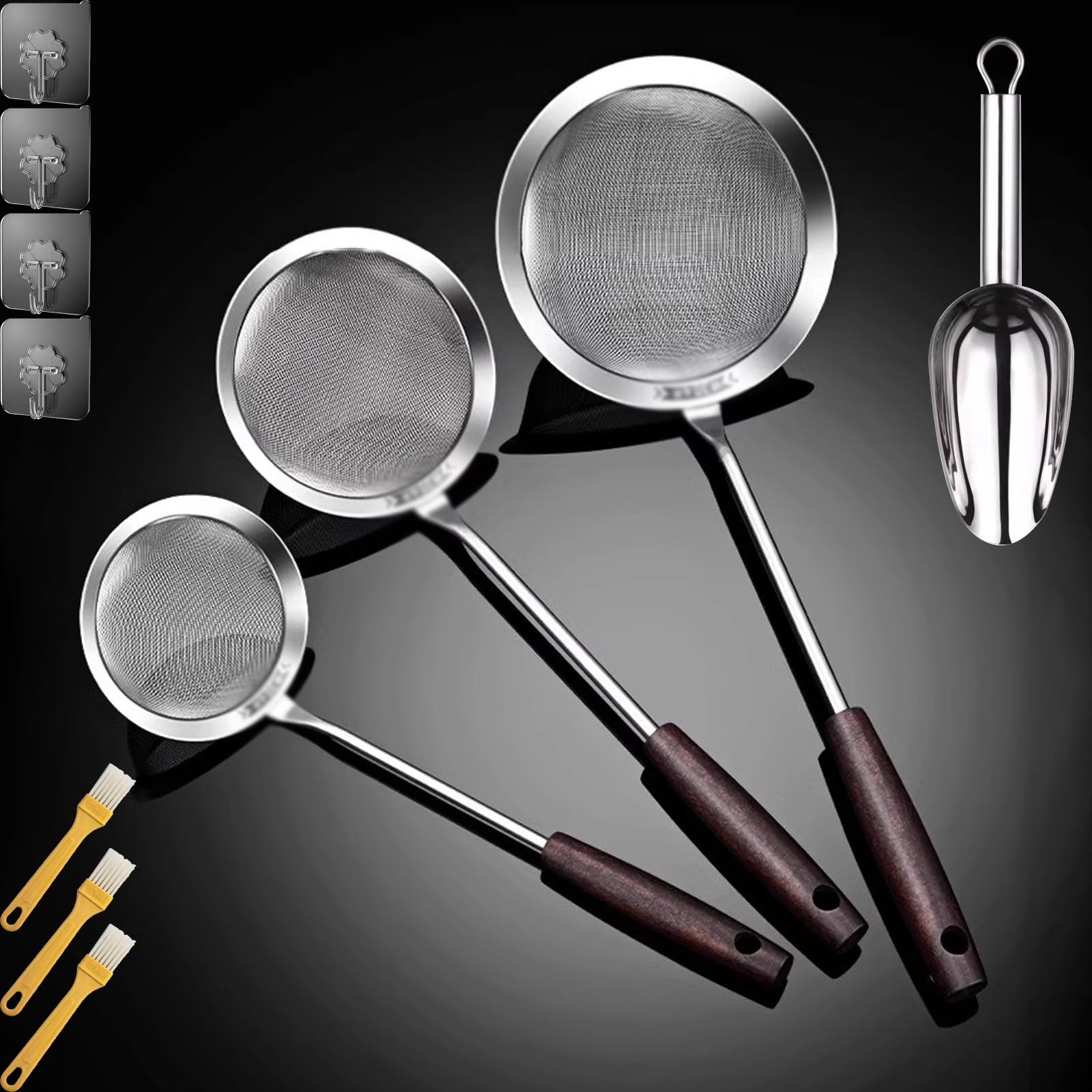 Tamiz de harina de acero inoxidable, juego de 3 tamices de 8,3/11,5/15 cm, tamiz de cocina de malla fina de acero inoxidable 304 para colar o escurrir