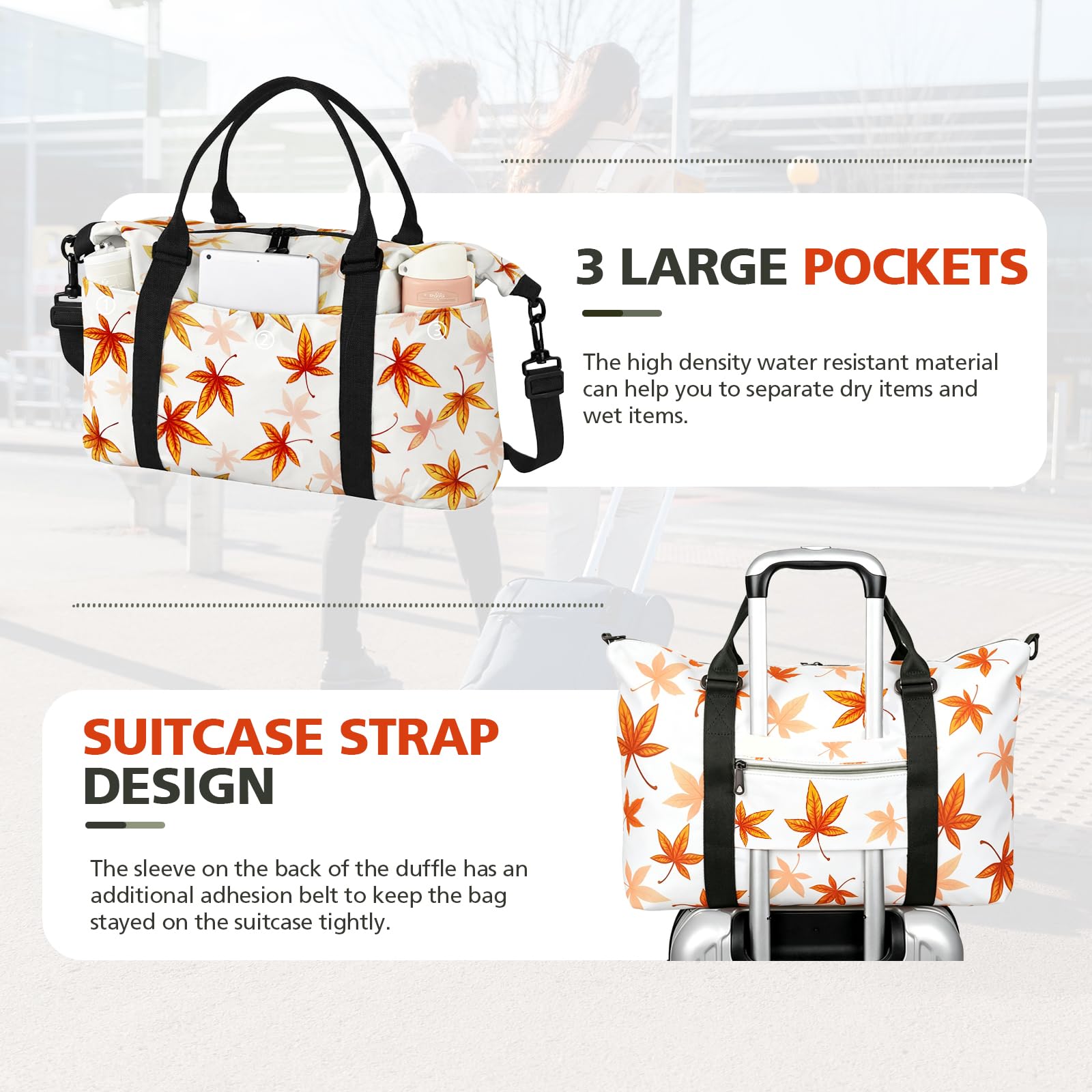 TOPBAG Travel Duffle Bag, Waterproof Weekender Carry On Tote Bags for Women, Sport Gym Bag for Men, Hospital Bag for Labor and Delivery, Overnight Luggage Bag with Trolley Sleeve Coral view 5