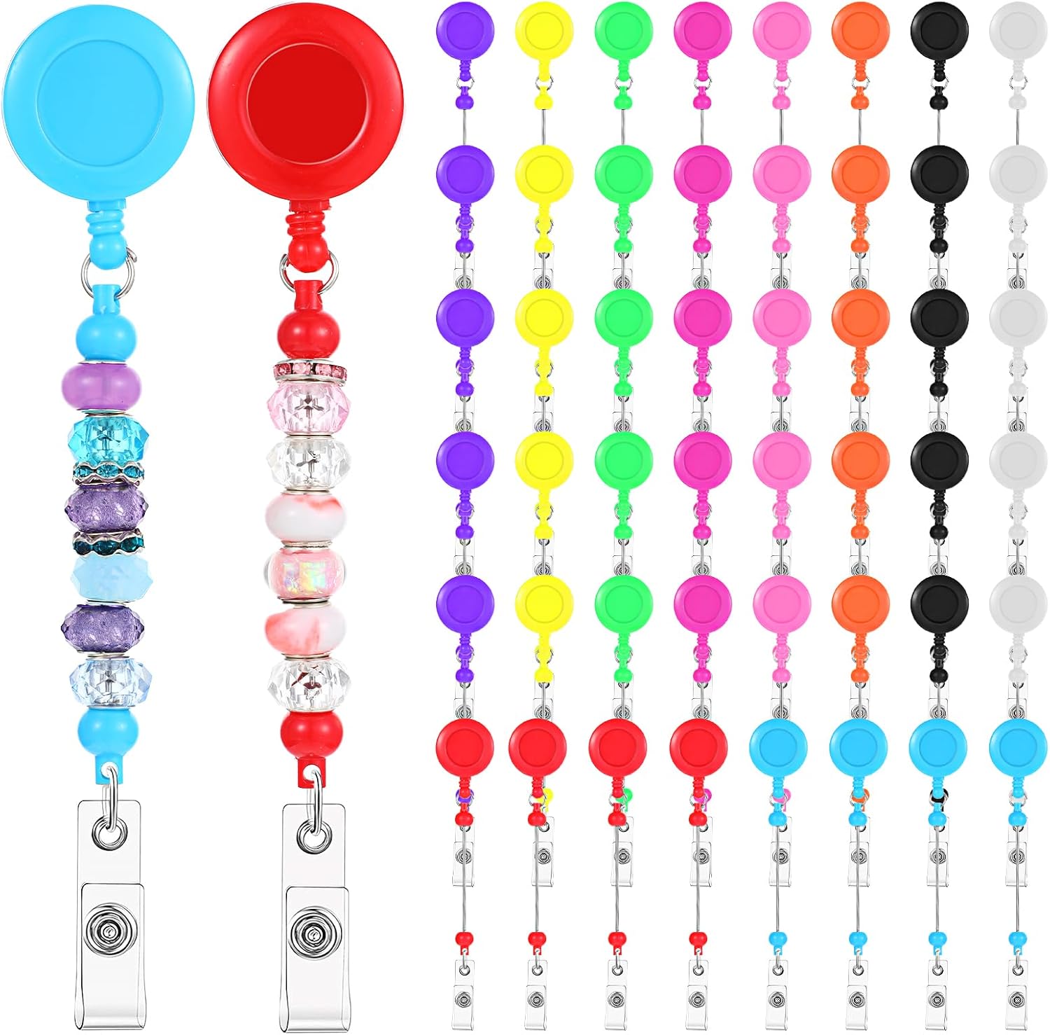 YUXIANLB 50PCS Beadable Badge Reels, Beaded Blank Bars Bulk Retractable ID Name Badge Reel with Belt Clip, DIY Beadable Items Badges Reels Making Kits DIY Gift for Nurse Teacher Students Worker