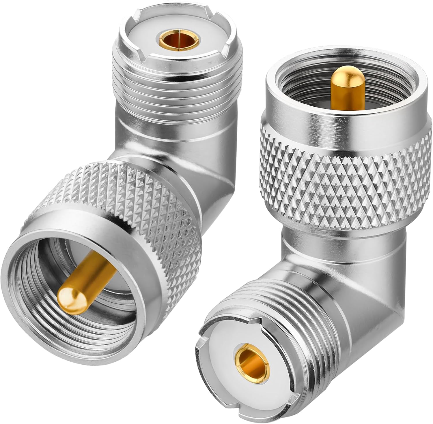 Adaptador PL259 ángulo recto, 2 pack, UHF Macho a Hembra