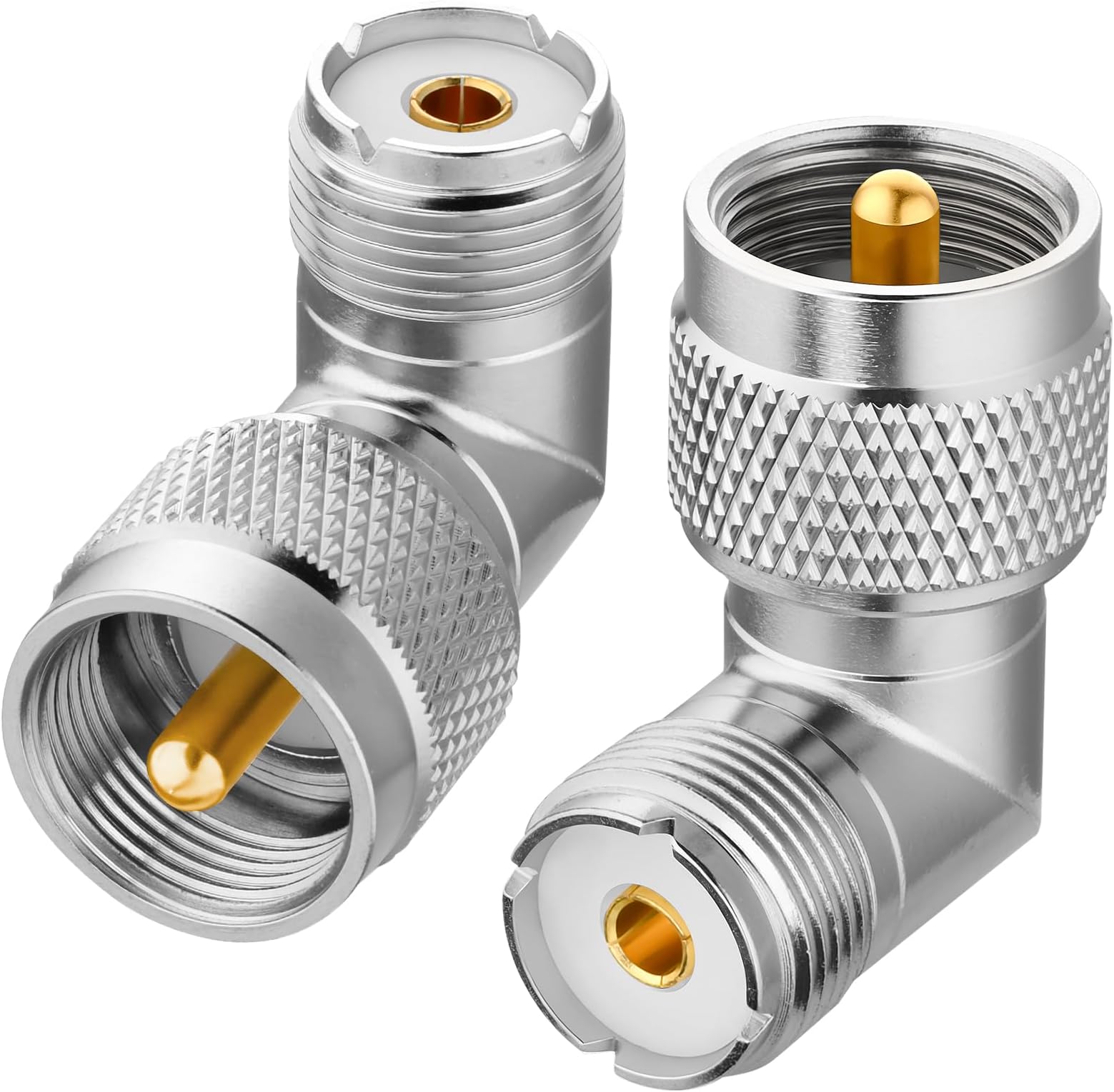 PL259 Right Angle, 2-Pack UHF Male to Female RF Coax Connector Adapter, 90 Degree Elbow for CB Ham Radio Antenna, Coaxial Cable