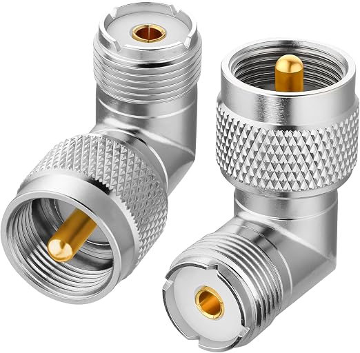 PL259 Right Angle, 2 Pack UHF Male to Female Coax Connector Adapter, 90 Degree L-Shape Coaxial Connector for Coaxial Cable,CB, Ham Radio Antenna, Low Loss for Efficient Signal Transmission