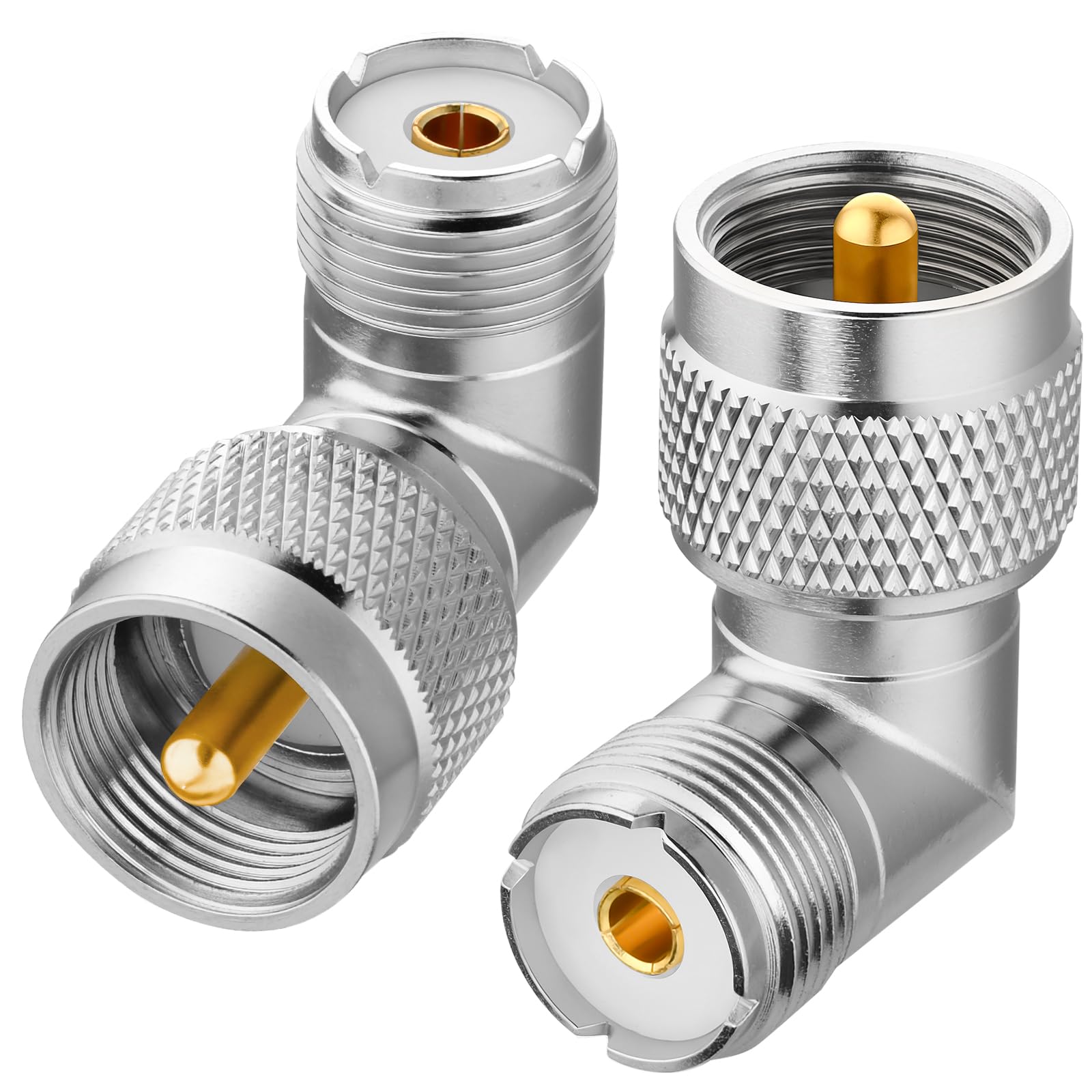 PL259 Right Angle, 2 Pack UHF Male to Female Coax Connector Adapter, 90 Degree L-Shape Coaxial Connector for Coaxial Cable,CB, Ham Radio Antenna, Low Loss for Efficient Signal Transmission