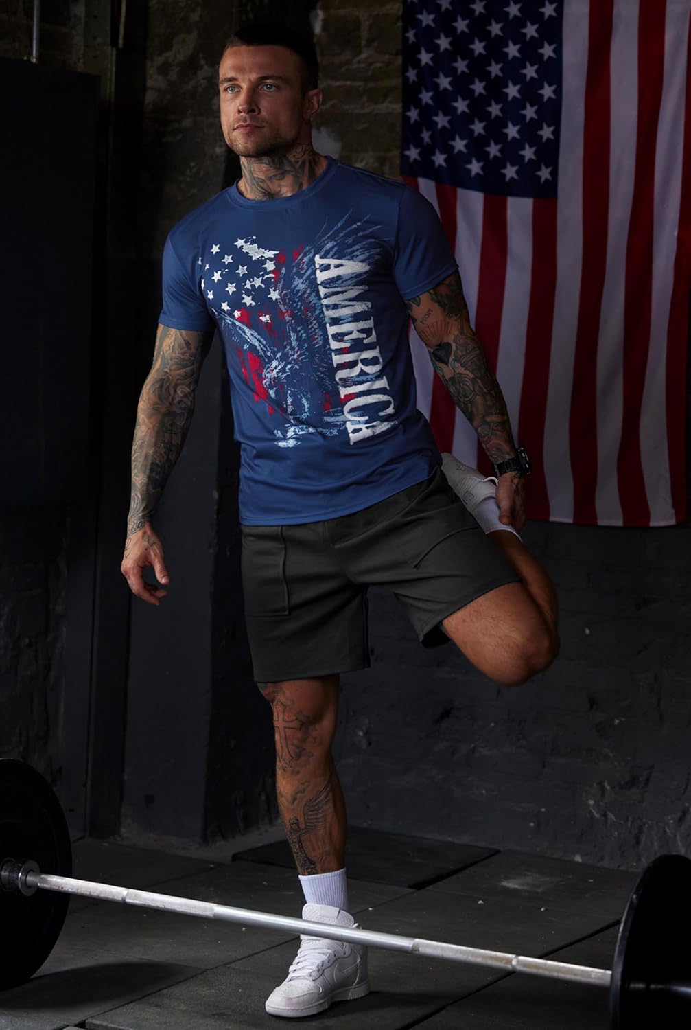 Mainfini Men's 4th of July T-Shirt American Flag 1776 Short Sleeve Tshirt (S-3XL) Blue - American Eagle Large image 7 of 7 B0F1YH95RL