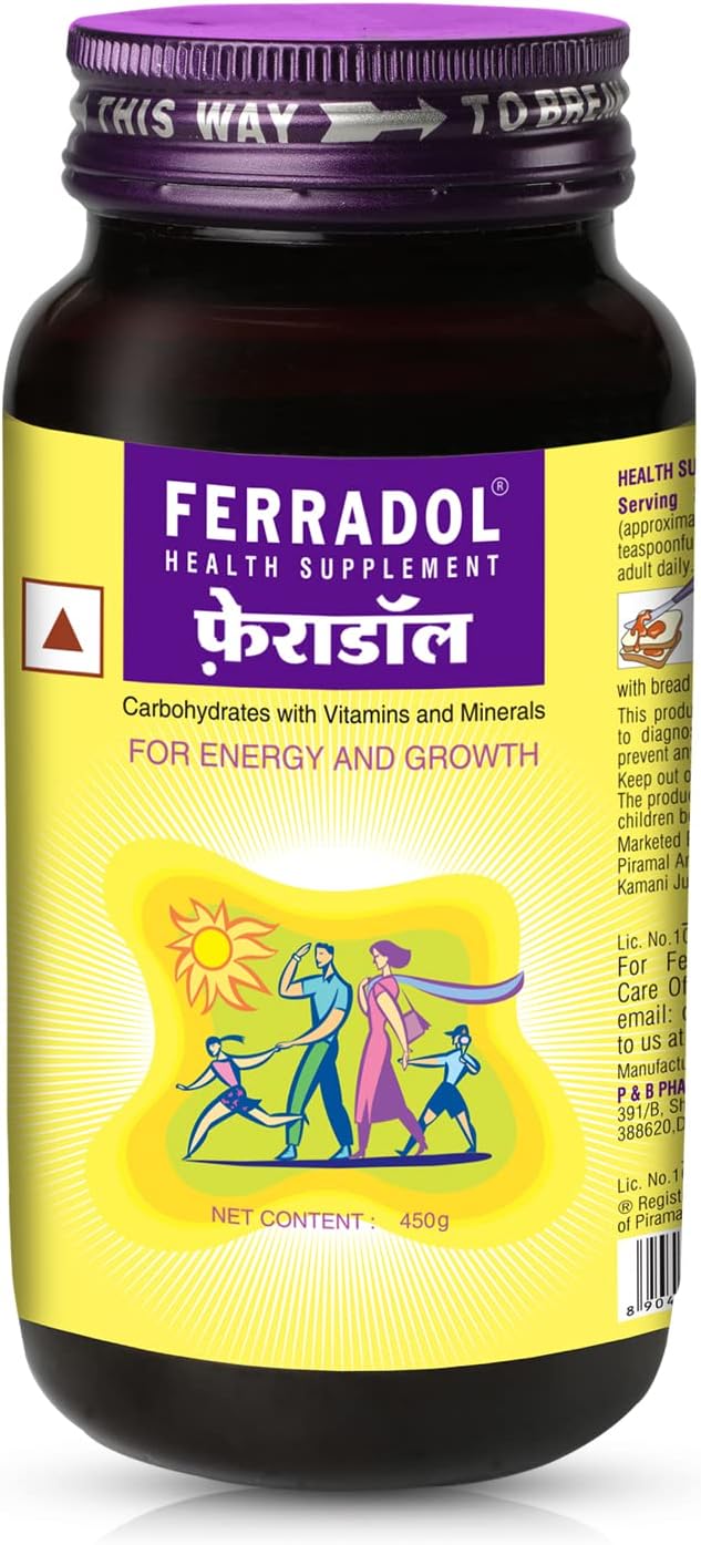 Ferradolsyrup 450gm, For daily health supplement with Iron, vitamins A, B1, B2, B3 and D3, Calcium, Zinc, helps maintain haemoglobin and supports immunity