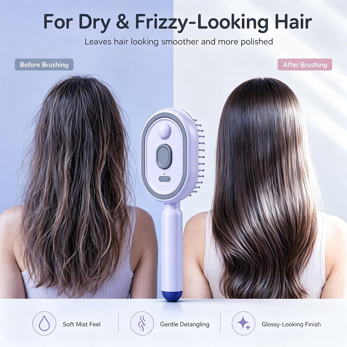 Electric Spray Air Cushion Massage Comb,2026 New 5 in 1 Air Cushion Brush with Self-Cleaning Airbag for applying essential oils, Relieve Hair Tangles & Dryness(Purple)