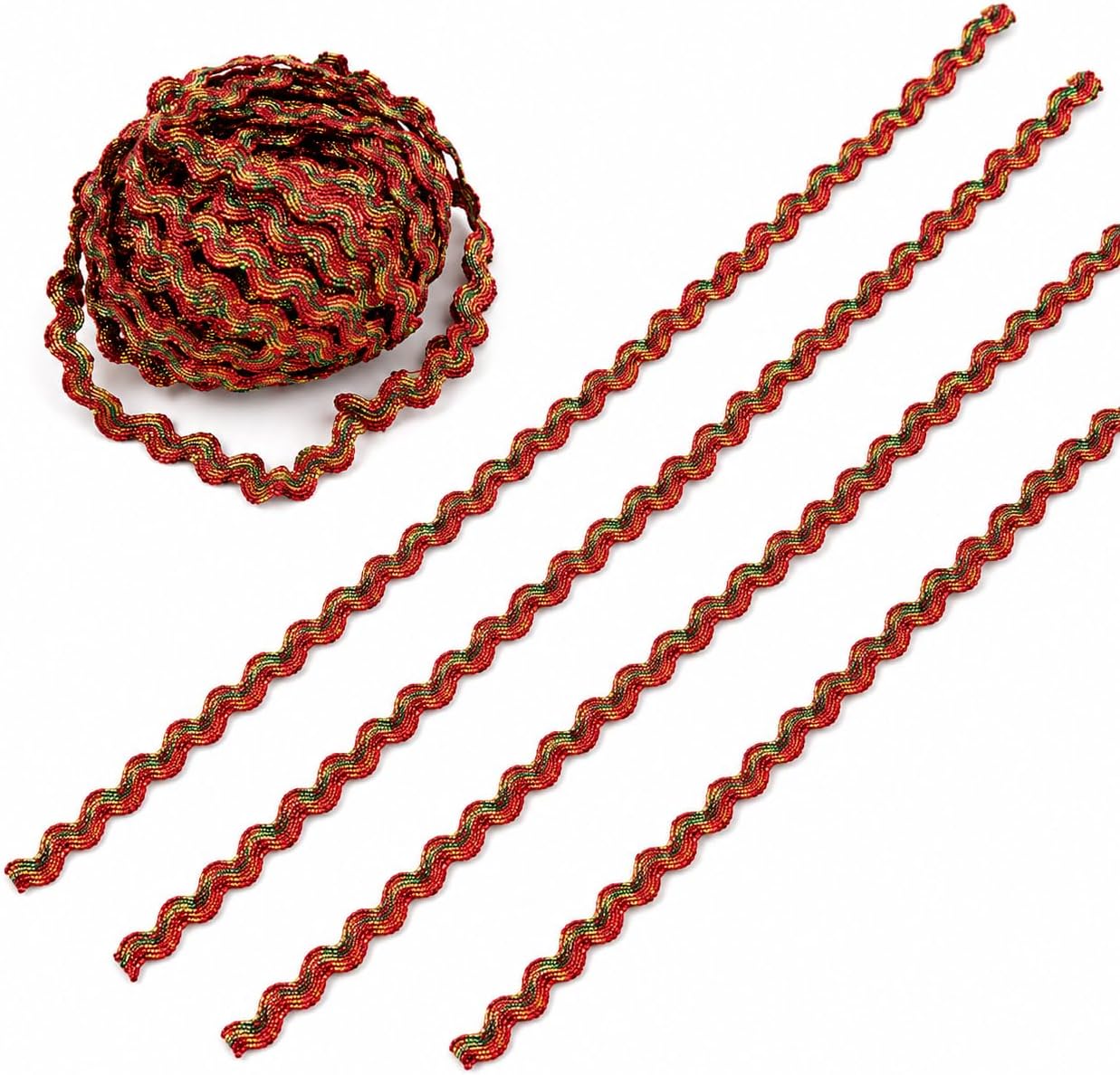 AIETSYEI Metallic Rick Rack Trim 0.3 Inch x 10 Yards, Red Gold