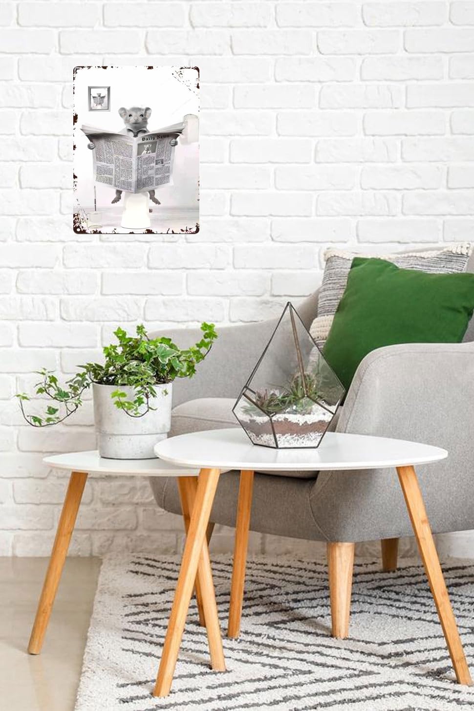 TopPacific Metal Tin Sign Vintage Mouse Toilet Reading Newspaper Humour Funny Animal Whimsy Animal for Home, Bathroom and Toilet Wall Decor 12x8(801B)