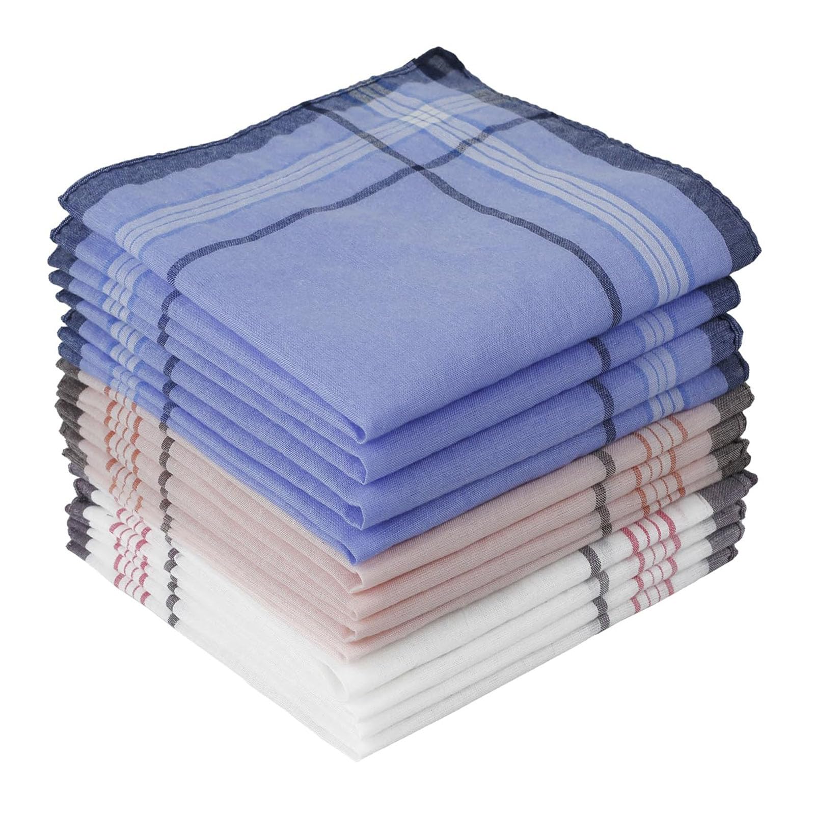 Ghopy Men's As Picture 12 Pcs Handkerchiefs 100% Soft Cotton Handkerchiefs Pocket Squares Hankies For Wedding Party Any Occasion, Checkered Pattern 38X38cm/15X15
