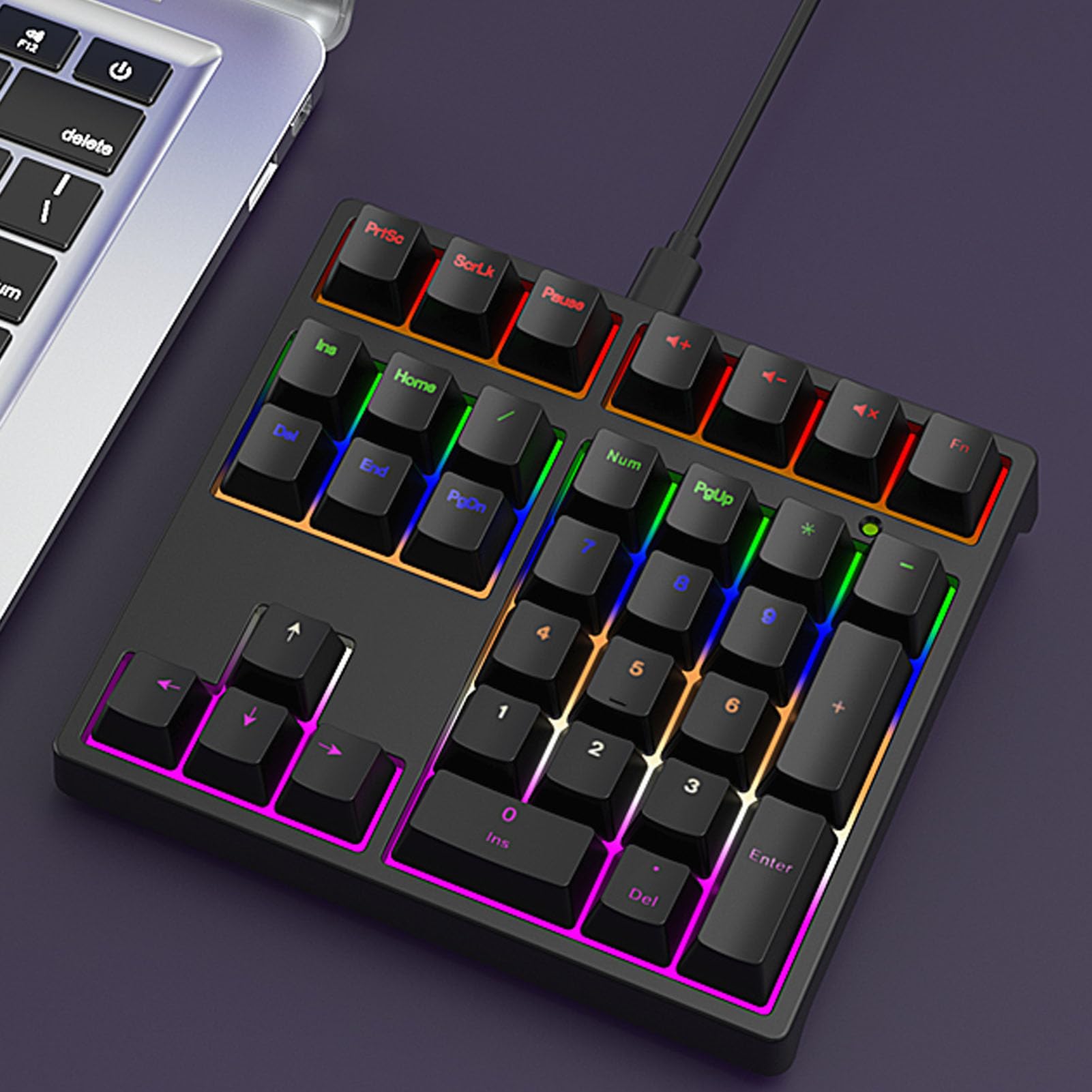 Zunate Mechaniczna Klawiatura Numeryczna, 34 Klawisze Przewodowa Klawiatura Numeryczna USB C, Podświetlany RGB, Niebieskie Przełączniki, Zewnętrzna do Laptopa (BLACK)