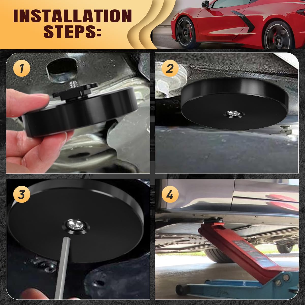 Produktbild von DEMULAX Wagenheber-Gummiauflage Für Corvette C5 C6 C7 – ABS Jack Pads, 1 Stück, Schwarz – Für Sicheres Aufbocken