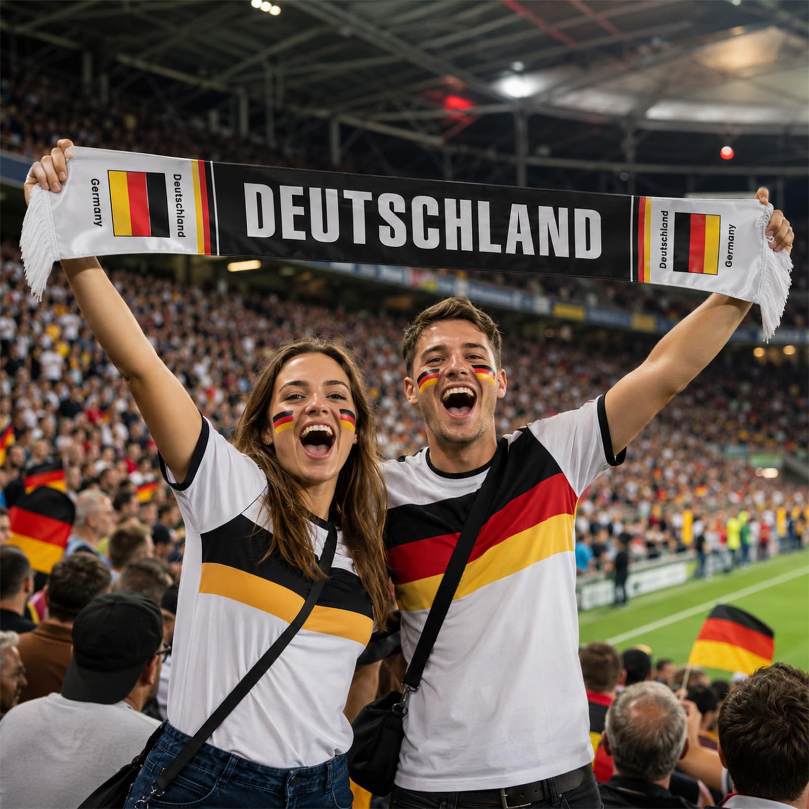 2 Stück Deutschland Fanschal 136x15cm - Fußball Schal Schwarz-Rot-Gold für Weltmeisterschaft EM Fanartikel - Hochwertiger Schal für Stadion, Public Viewing und Autokorso