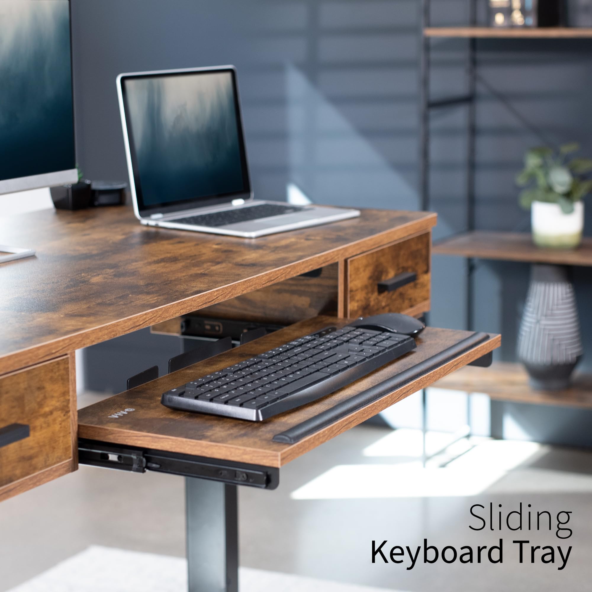 VIVO Electric Height Adjustable 55 x 24 inch Memory Stand Up Desk with Rear-Set Legs Rustic Vintage Brown — view 8